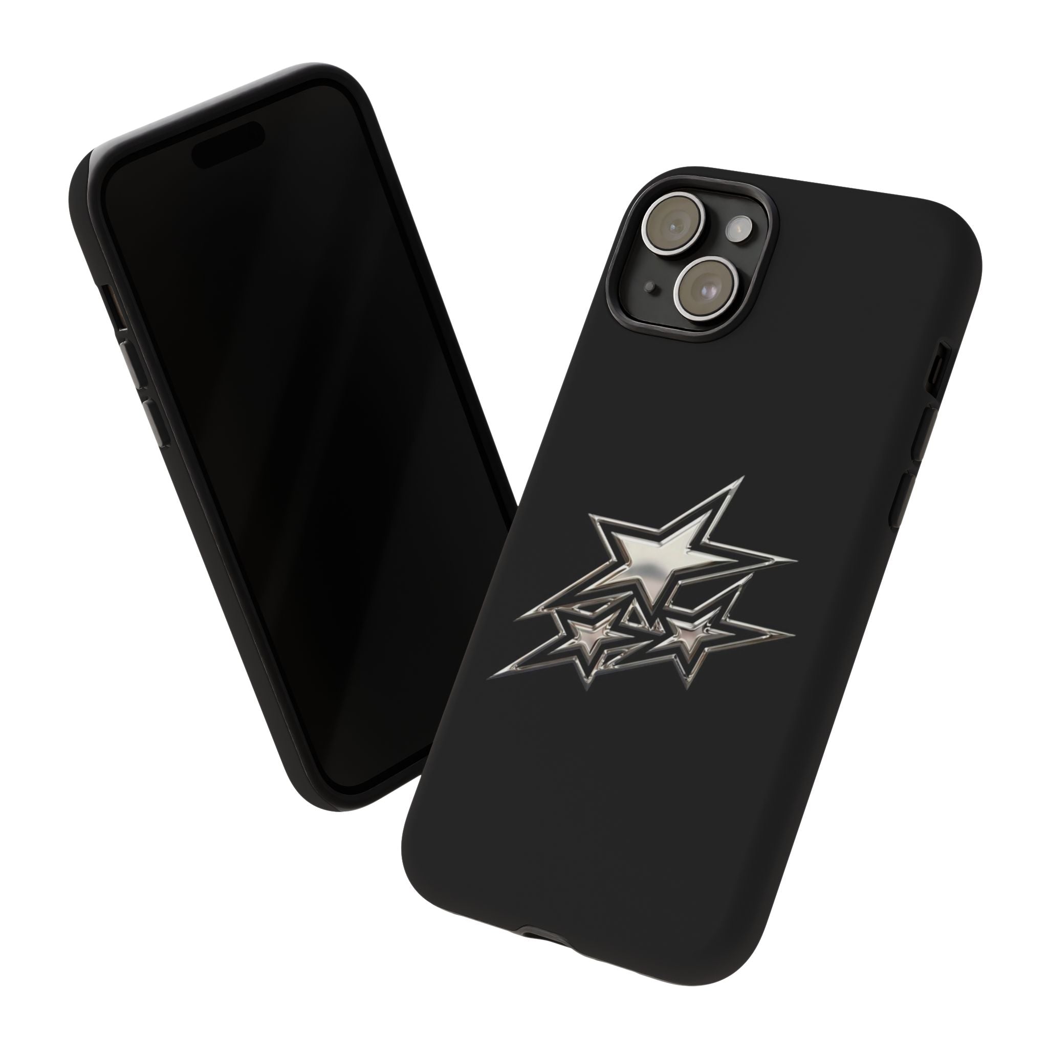Starburst Tough Phone Case — Protective Black Gloss Case with Metallic Stars Design