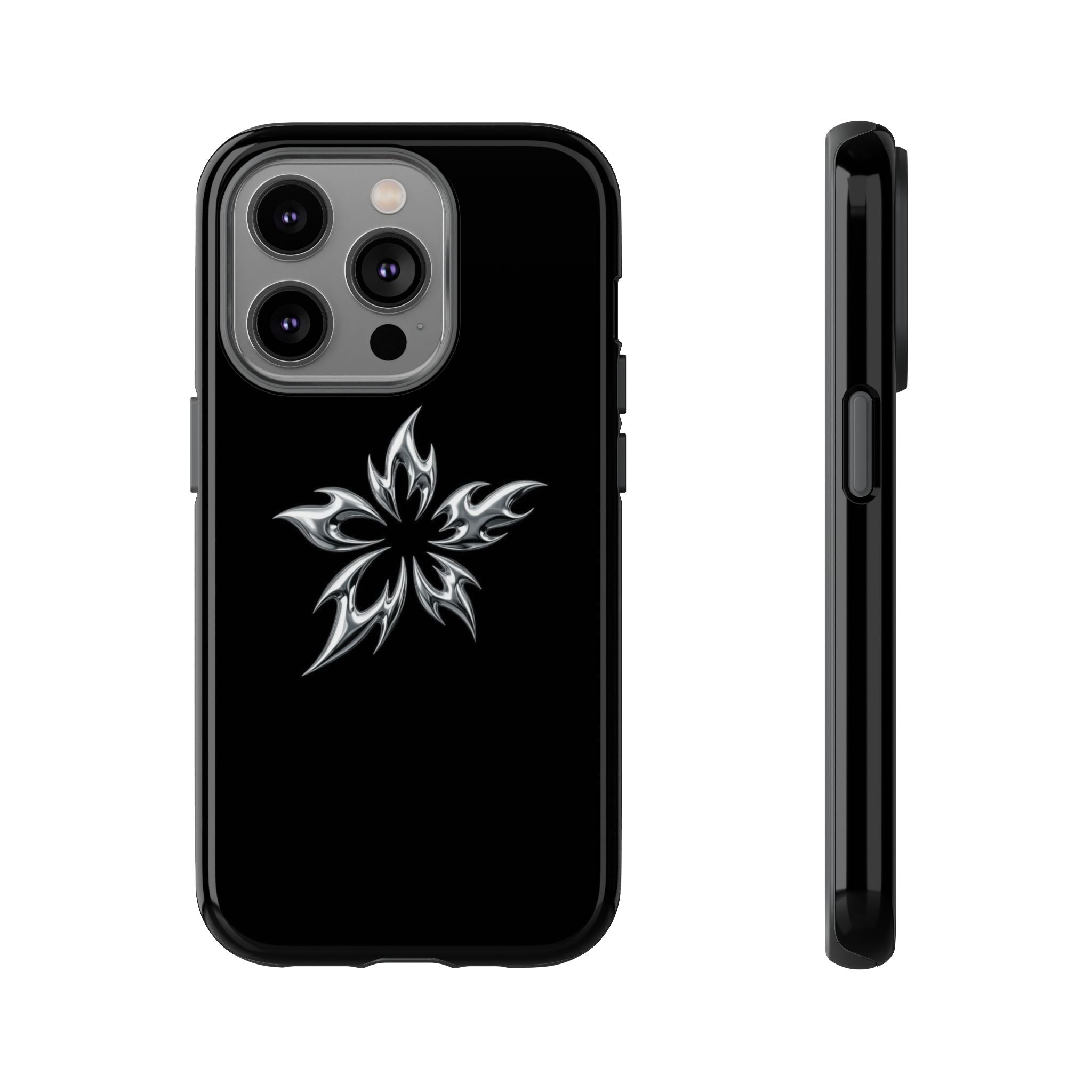 Black Tough Phone Case with White Tribal Floral Star Design