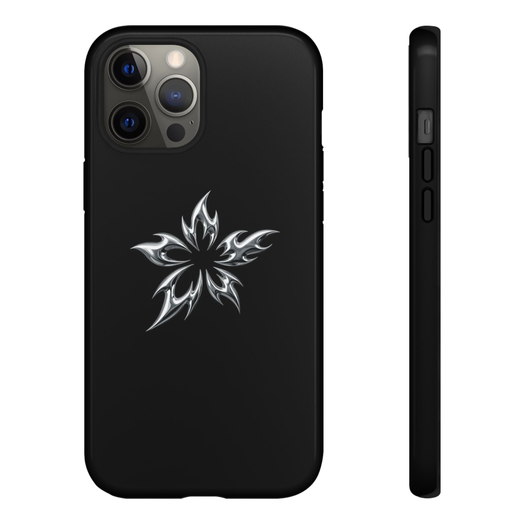 Black Tough Phone Case with White Tribal Floral Star Design