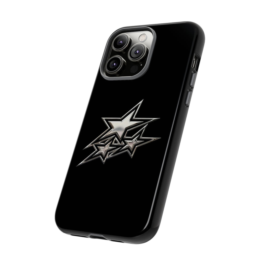 Starburst Tough Phone Case — Protective Black Gloss Case with Metallic Stars Design