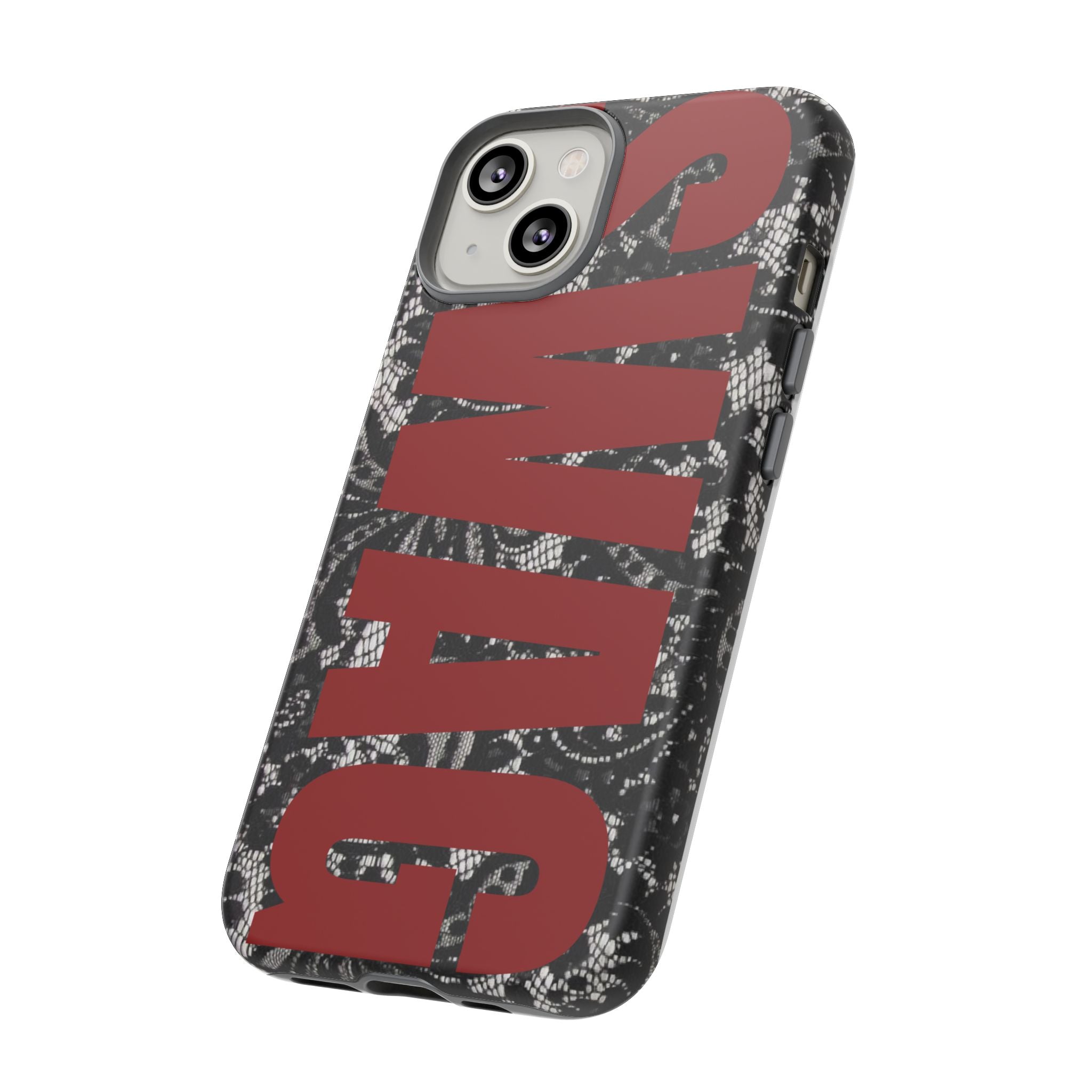 Phone Case — Black Lace Pattern with Bold Red SWAG Text