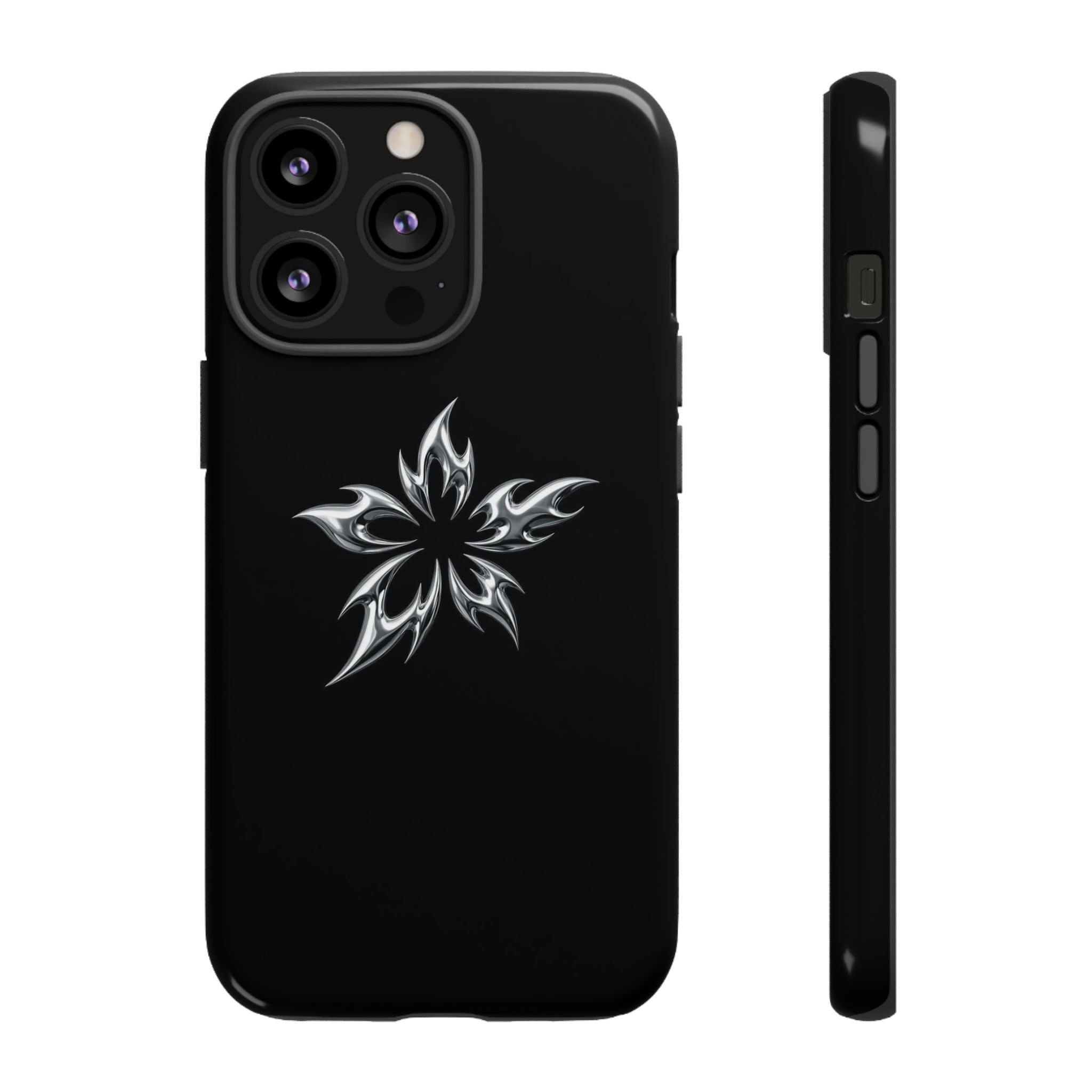 Black Tough Phone Case with White Tribal Floral Star Design