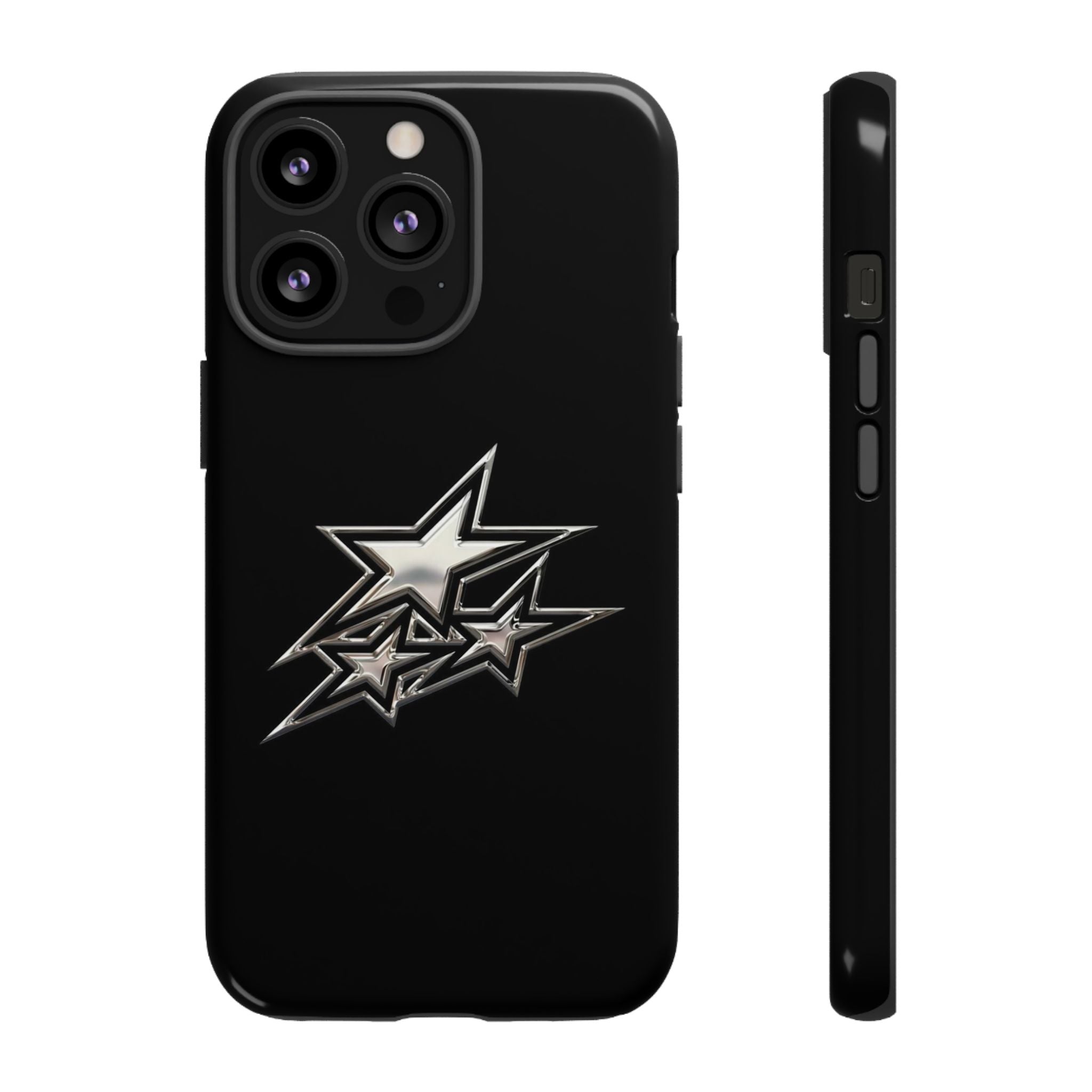 Starburst Tough Phone Case — Protective Black Gloss Case with Metallic Stars Design