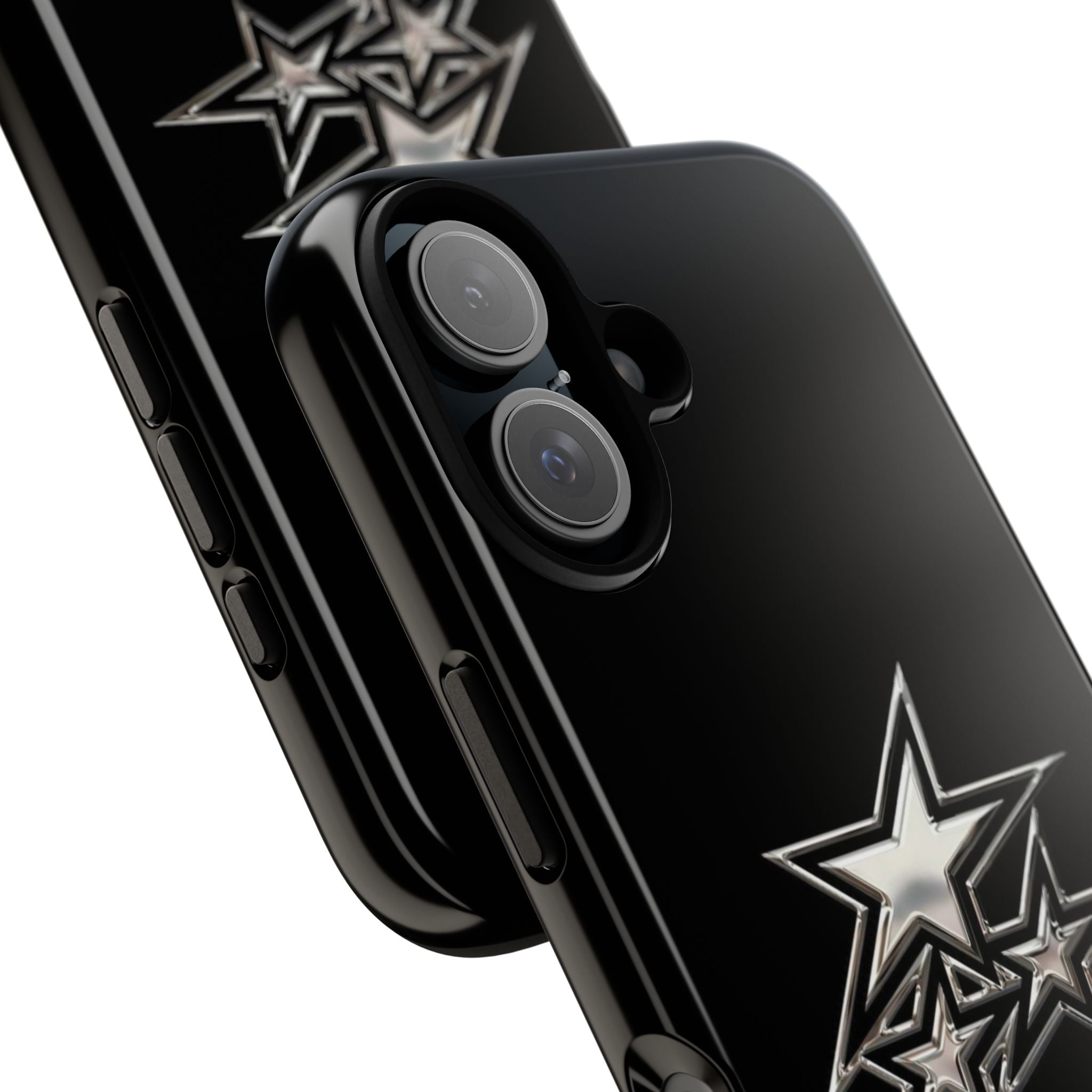 Starburst Tough Phone Case — Protective Black Gloss Case with Metallic Stars Design