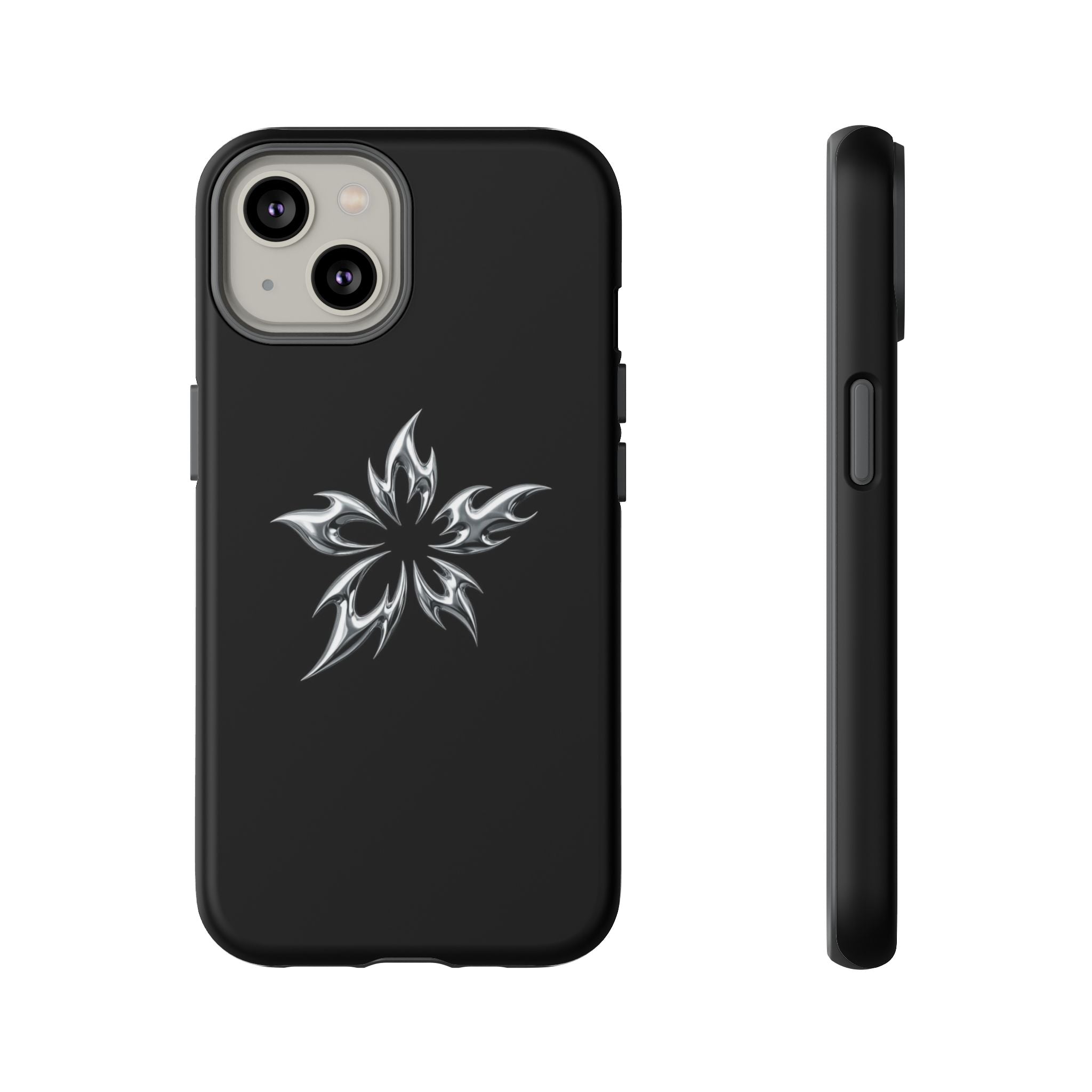 Black Tough Phone Case with White Tribal Floral Star Design