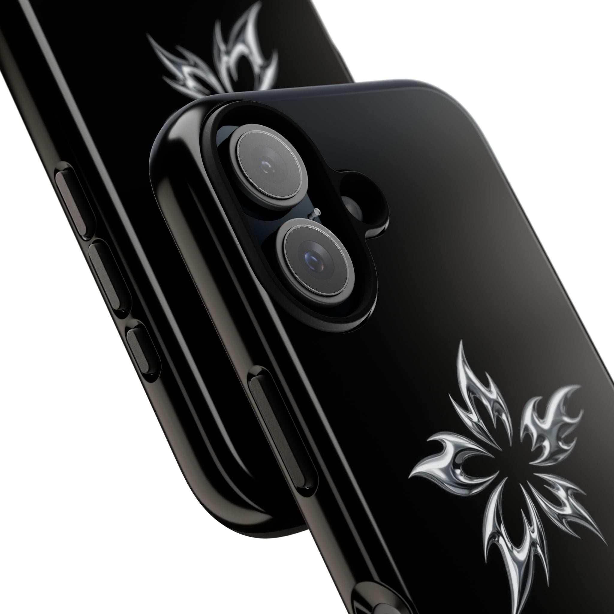 Black Tough Phone Case with White Tribal Floral Star Design