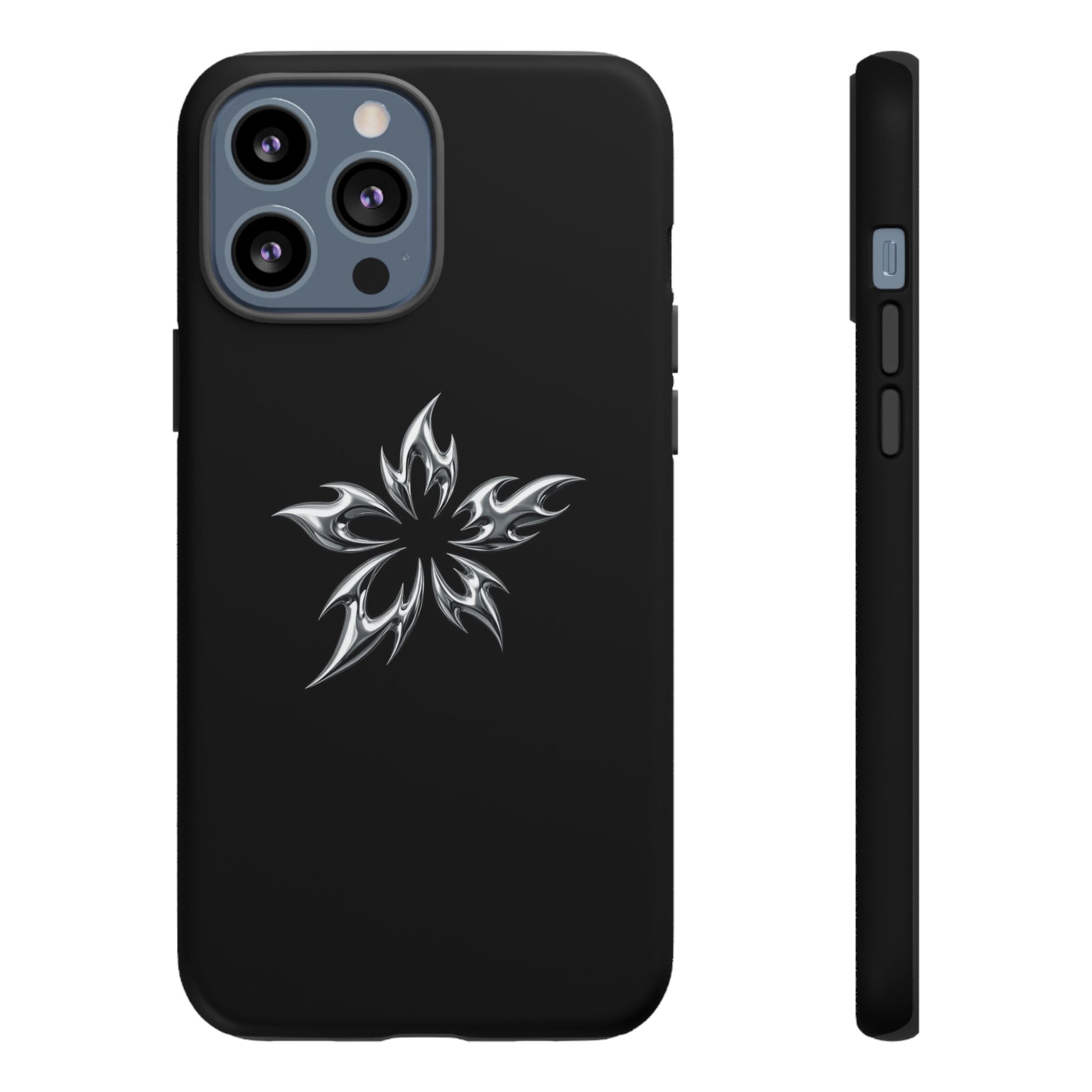 Black Tough Phone Case with White Tribal Floral Star Design