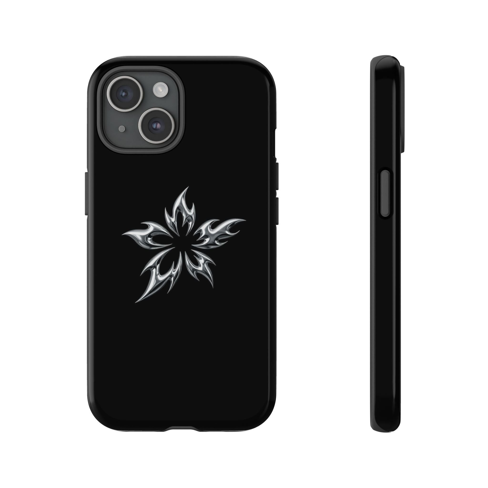 Black Tough Phone Case with White Tribal Floral Star Design