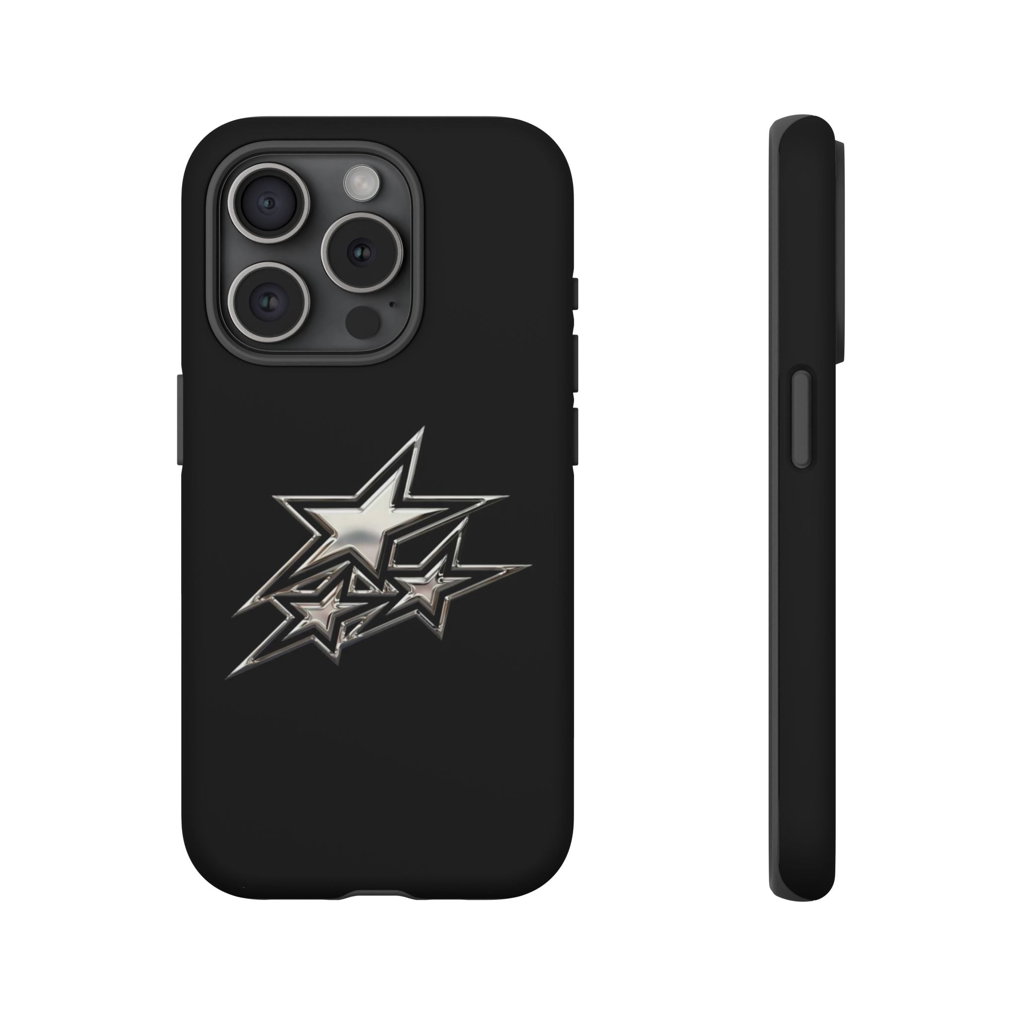 Starburst Tough Phone Case — Protective Black Gloss Case with Metallic Stars Design