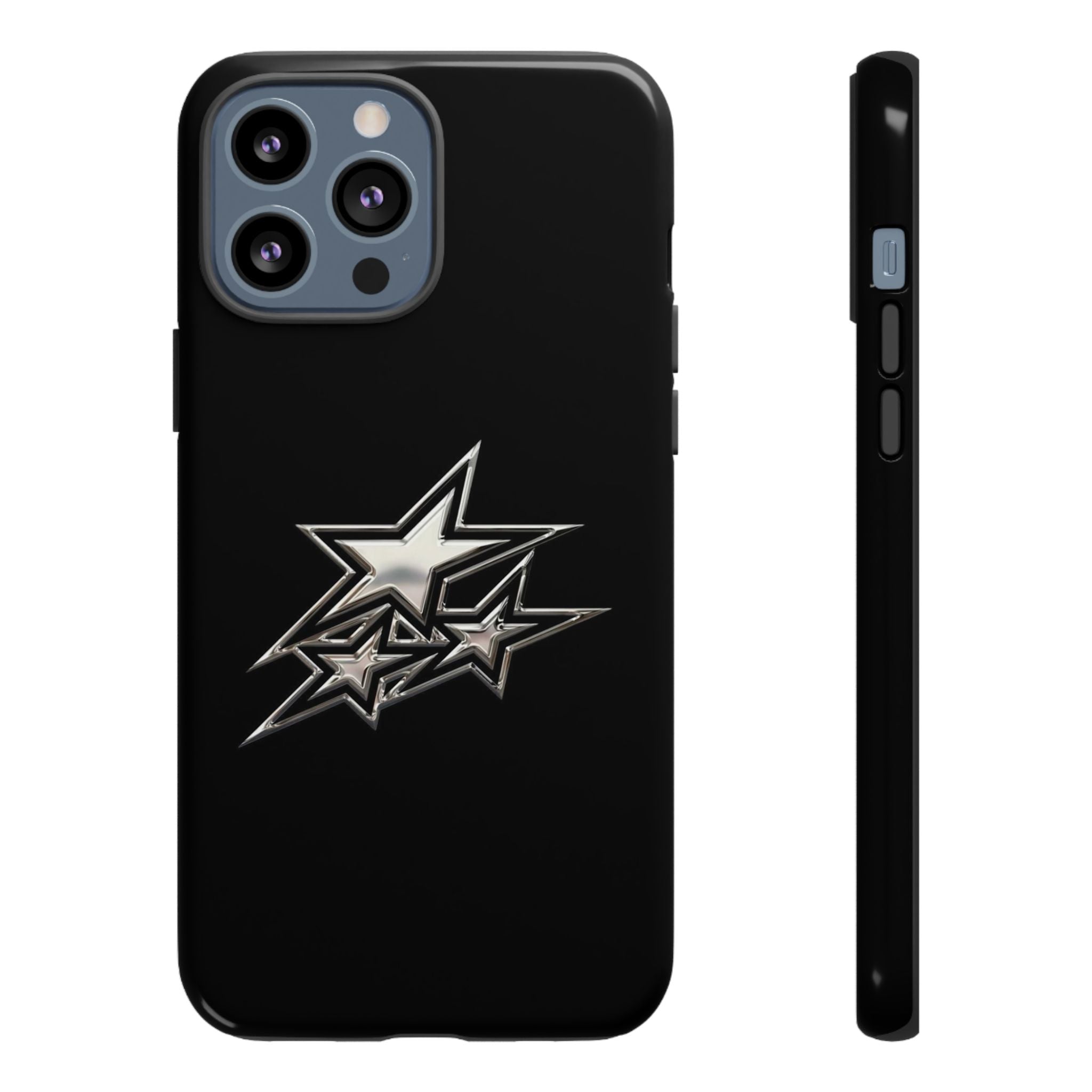 Starburst Tough Phone Case — Protective Black Gloss Case with Metallic Stars Design