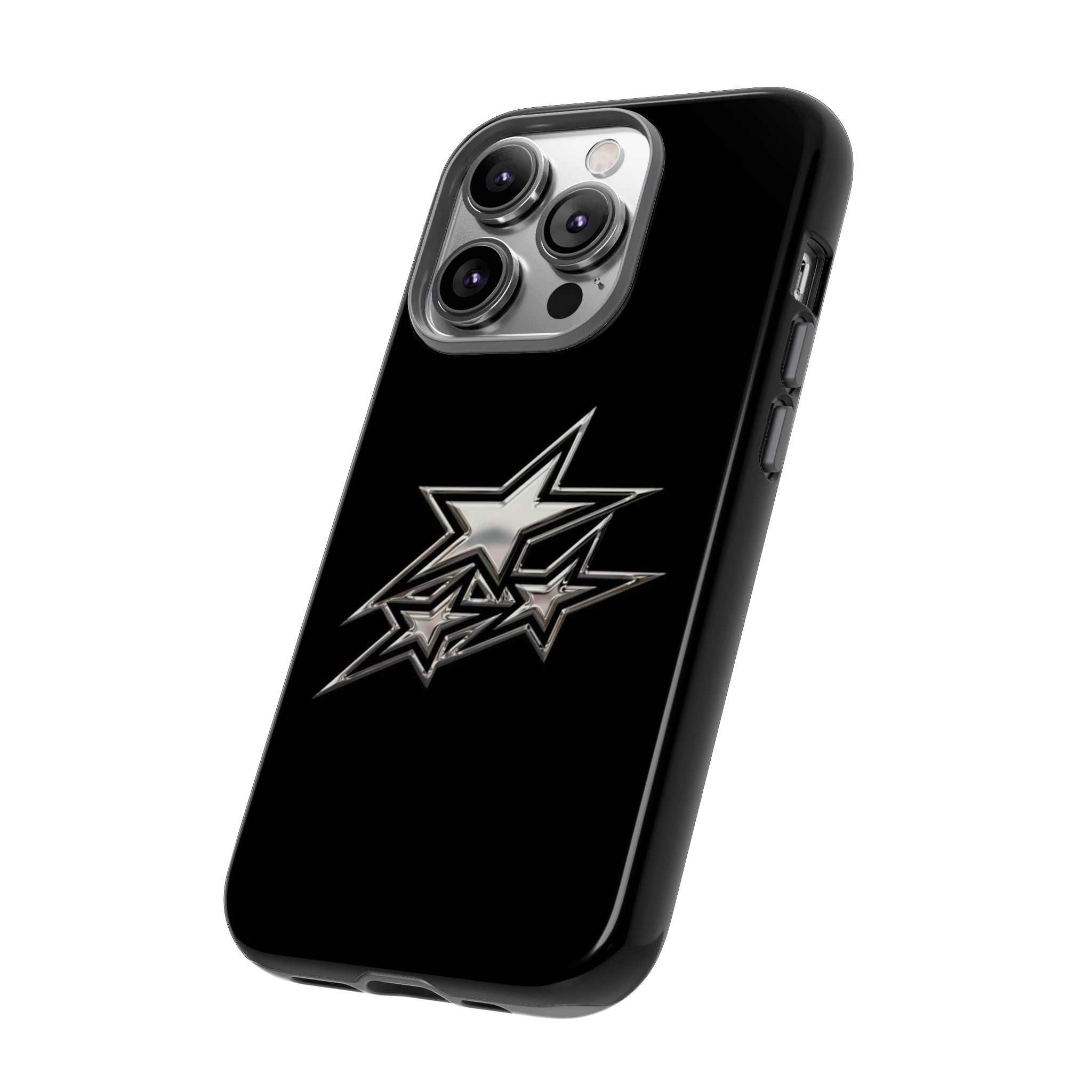 Starburst Tough Phone Case — Protective Black Gloss Case with Metallic Stars Design