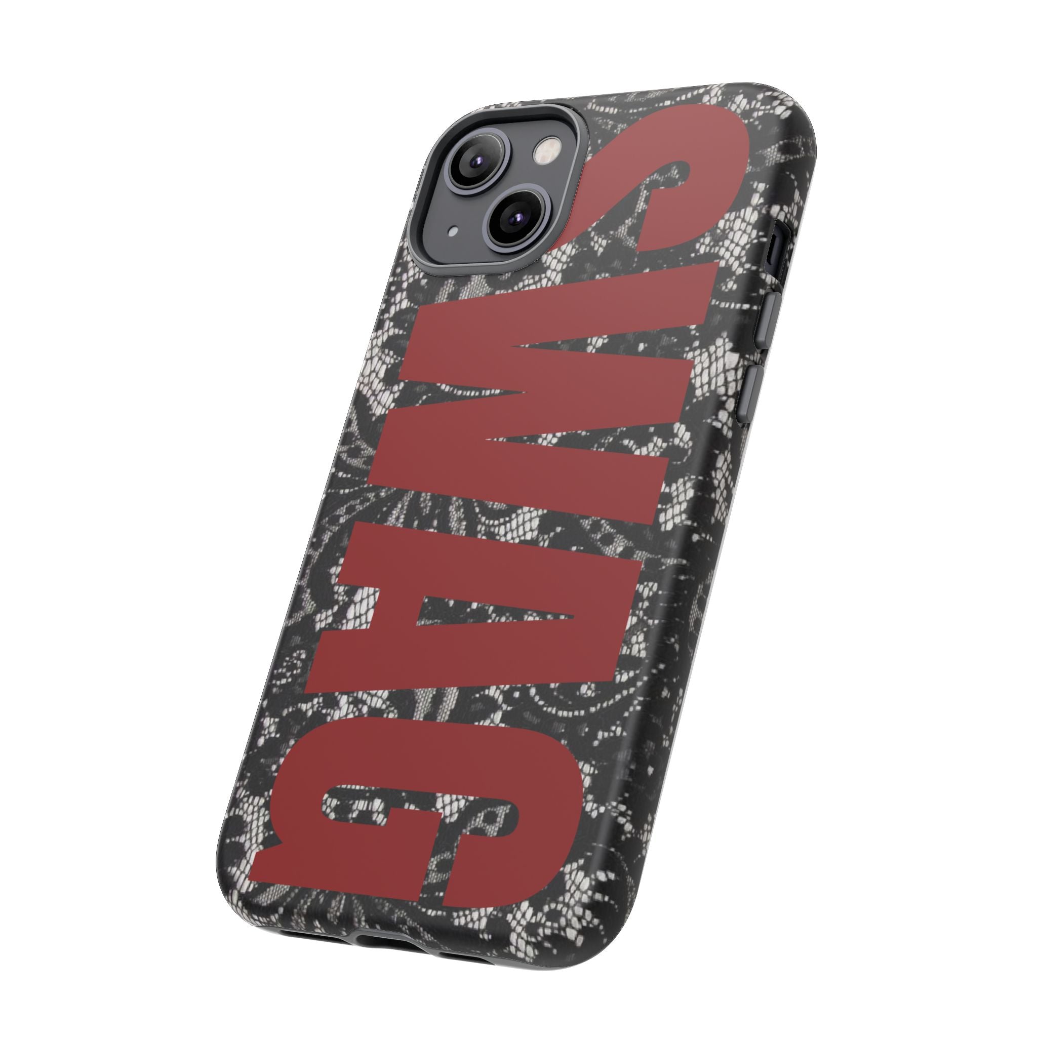 Phone Case — Black Lace Pattern with Bold Red SWAG Text