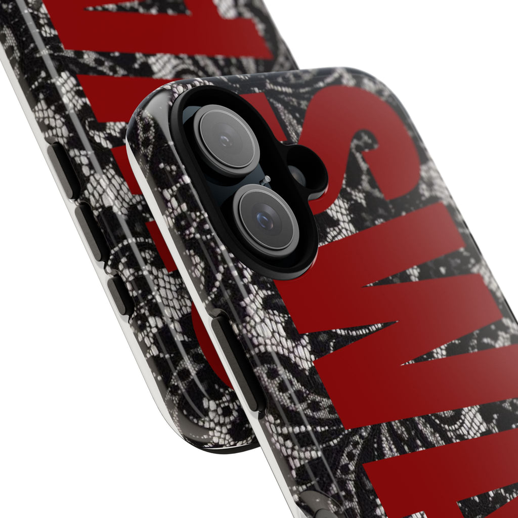 Phone Case — Black Lace Pattern with Bold Red SWAG Text