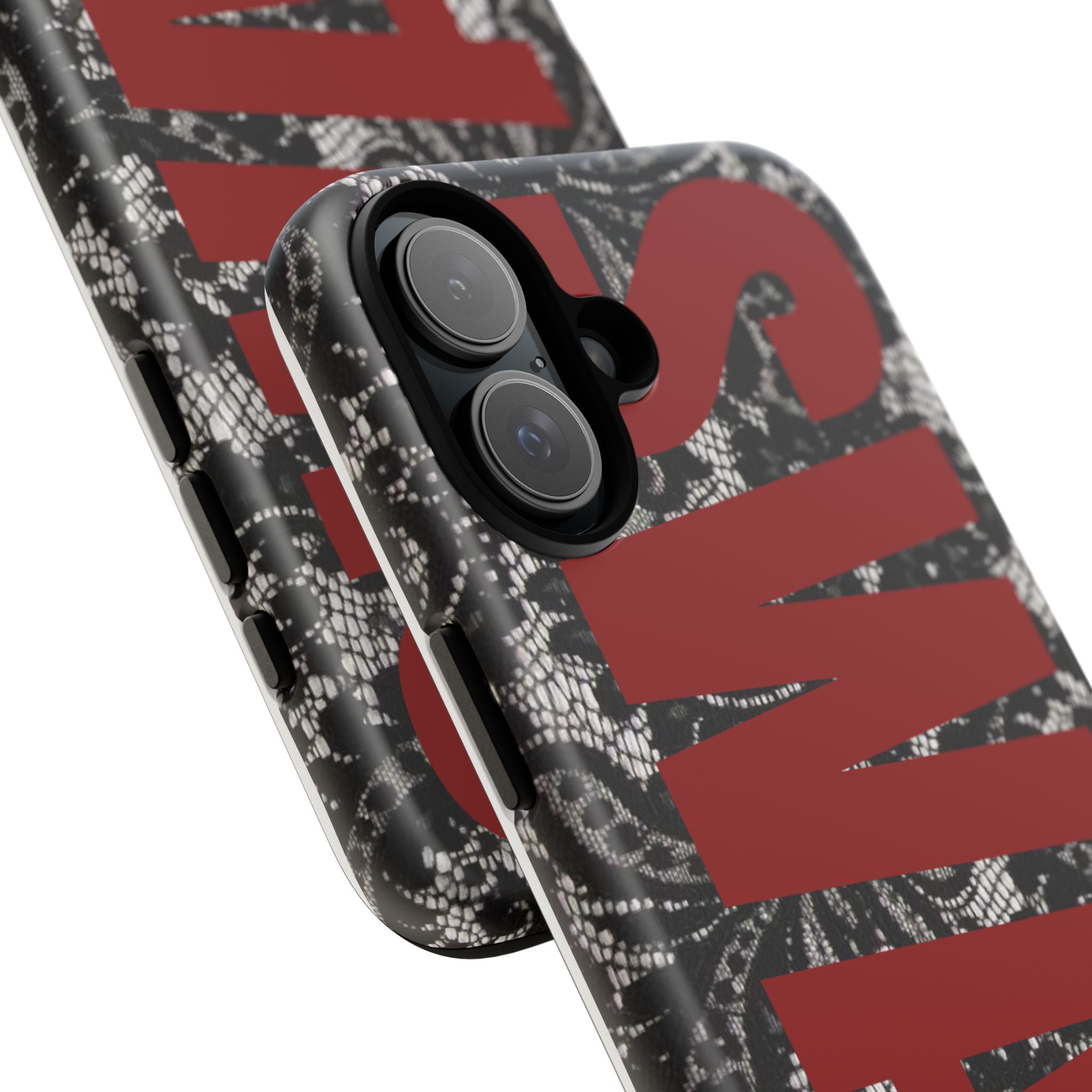 Phone Case — Black Lace Pattern with Bold Red SWAG Text