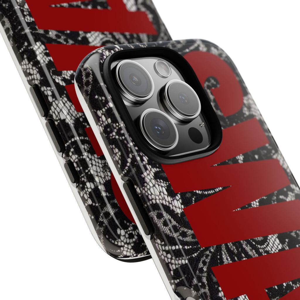Phone Case — Black Lace Pattern with Bold Red SWAG Text