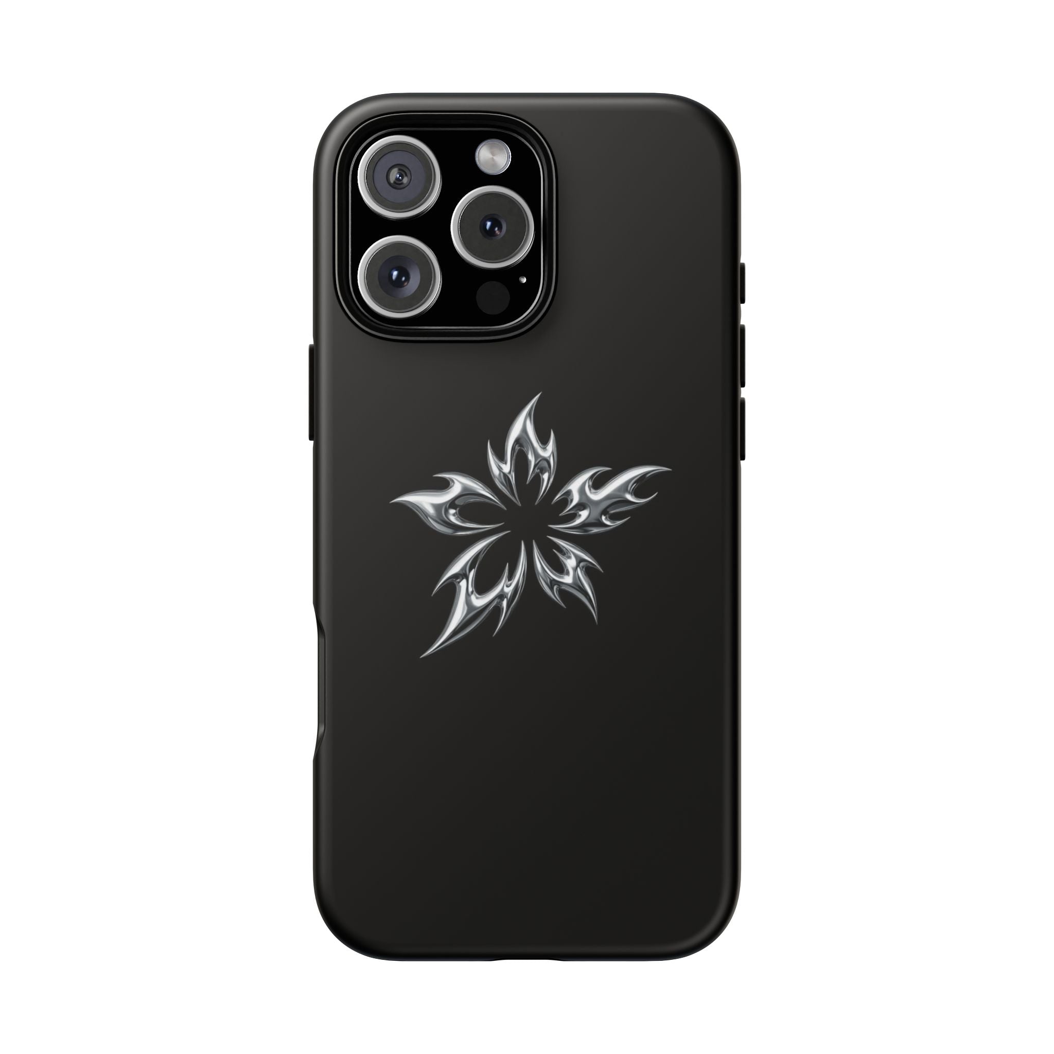 Black Tough Phone Case with White Tribal Floral Star Design