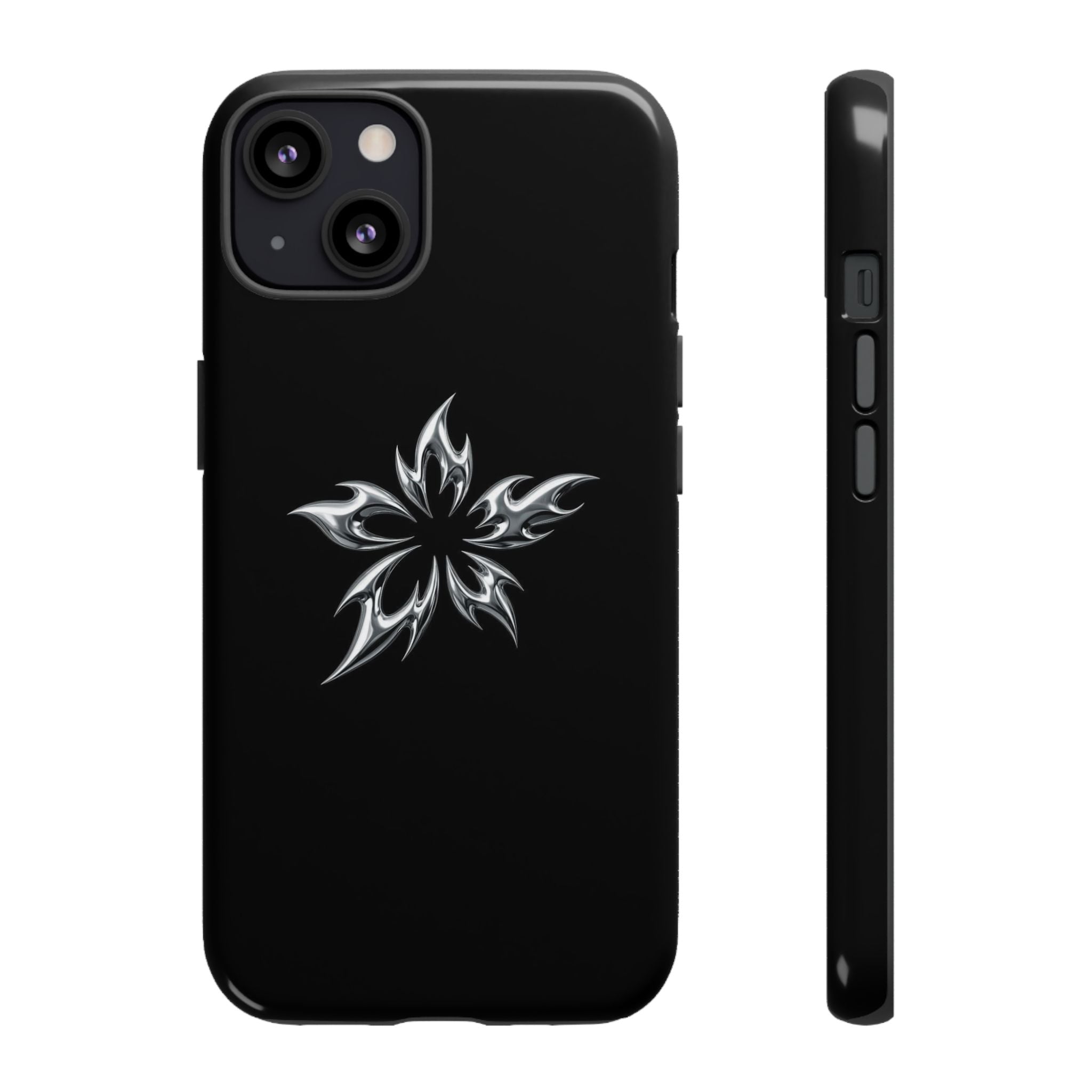 Black Tough Phone Case with White Tribal Floral Star Design