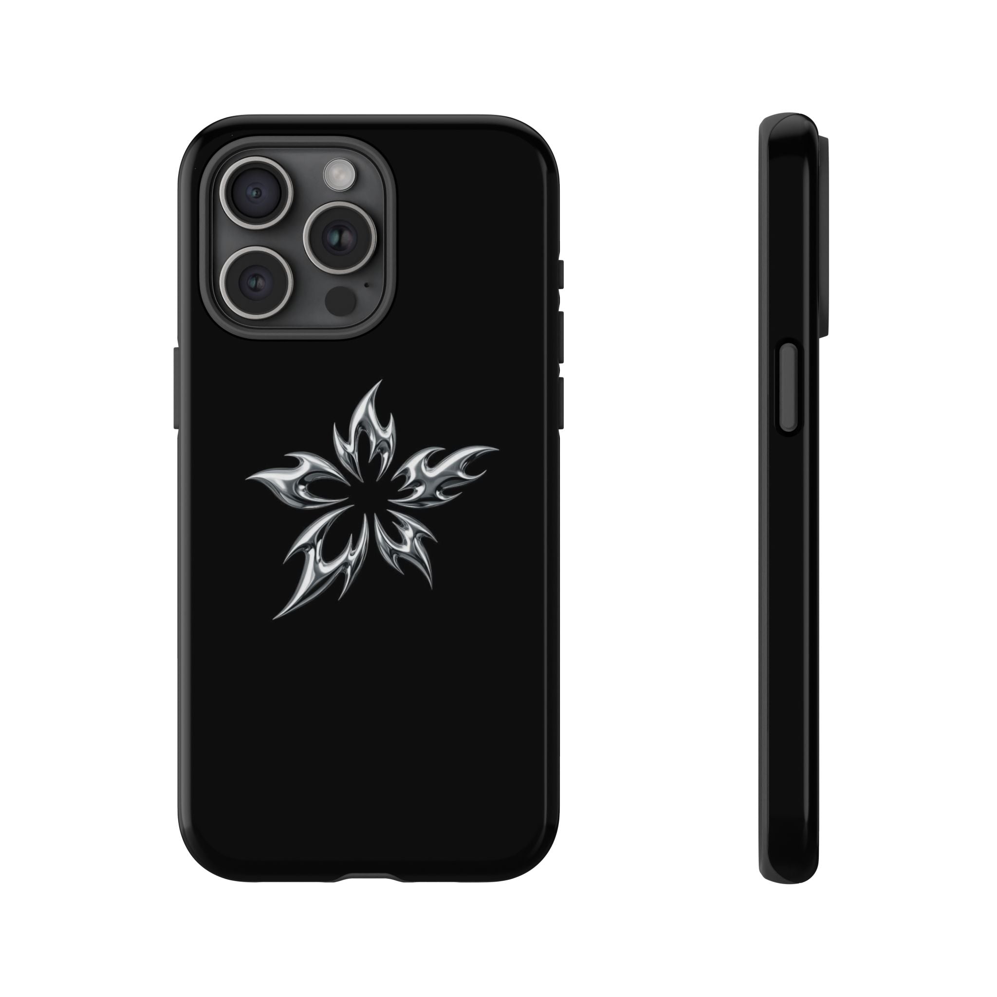 Black Tough Phone Case with White Tribal Floral Star Design
