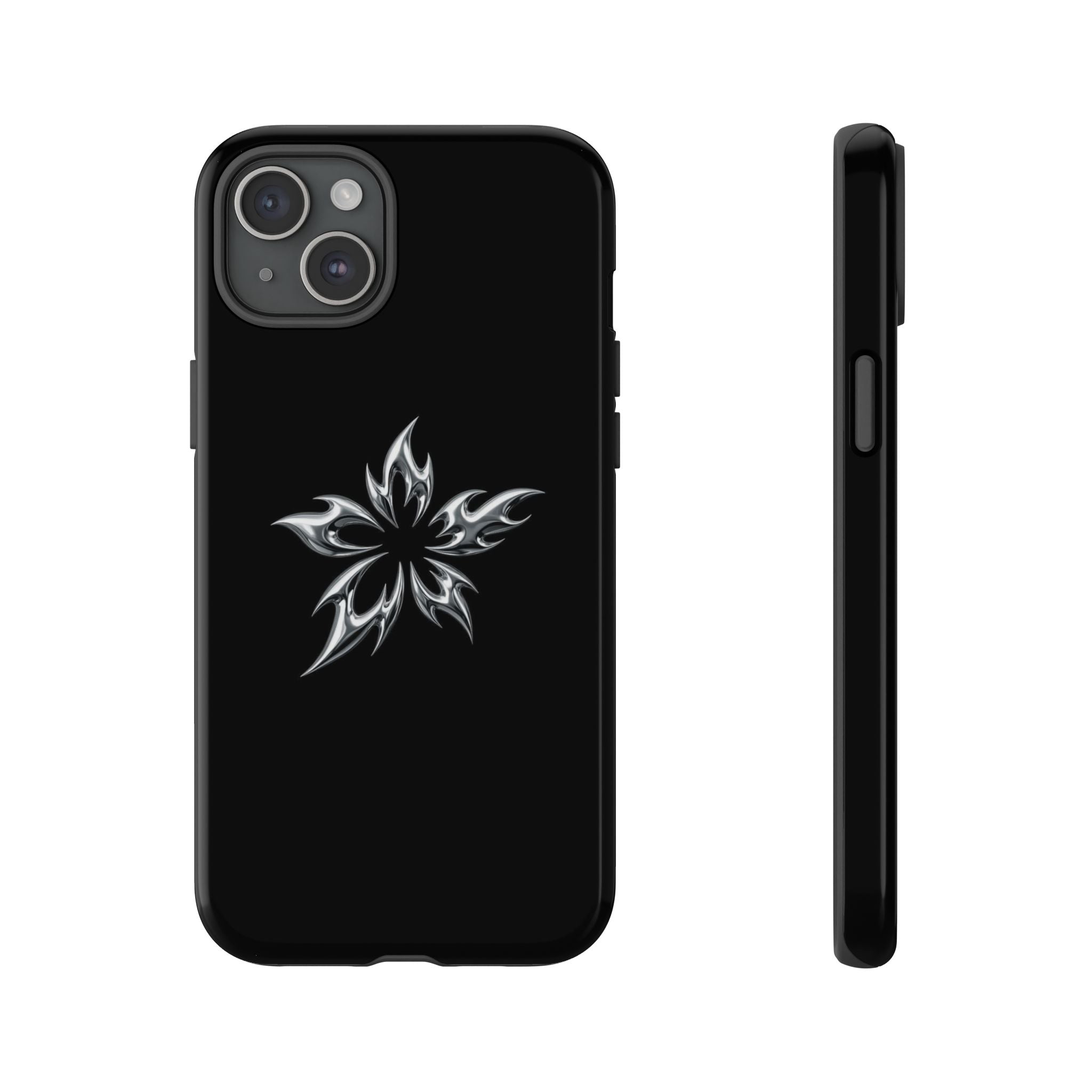 Black Tough Phone Case with White Tribal Floral Star Design