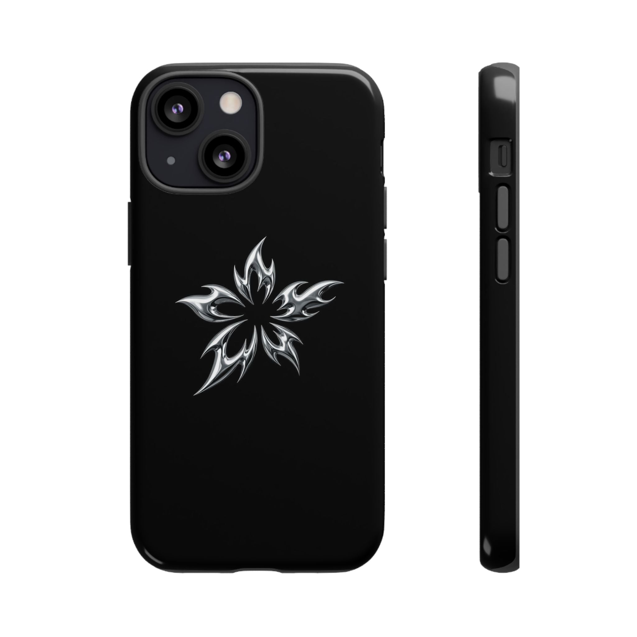 Black Tough Phone Case with White Tribal Floral Star Design