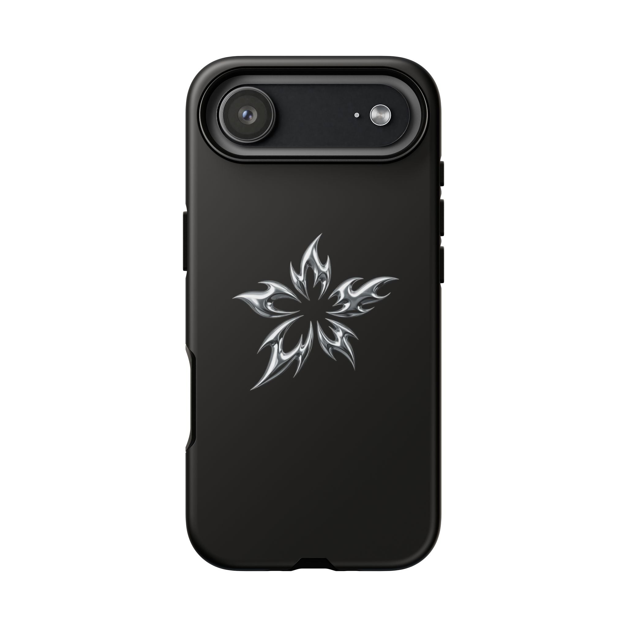 Black Tough Phone Case with White Tribal Floral Star Design