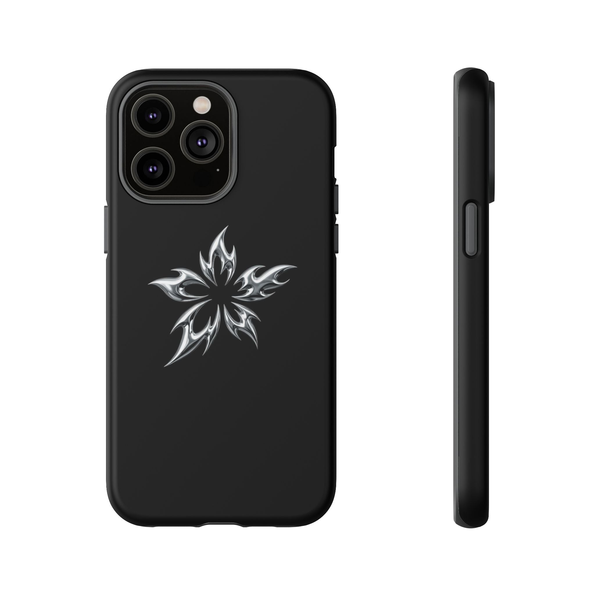 Black Tough Phone Case with White Tribal Floral Star Design