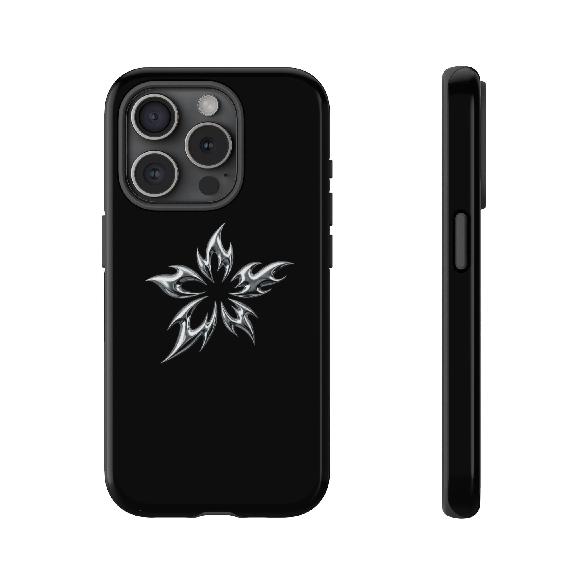 Black Tough Phone Case with White Tribal Floral Star Design