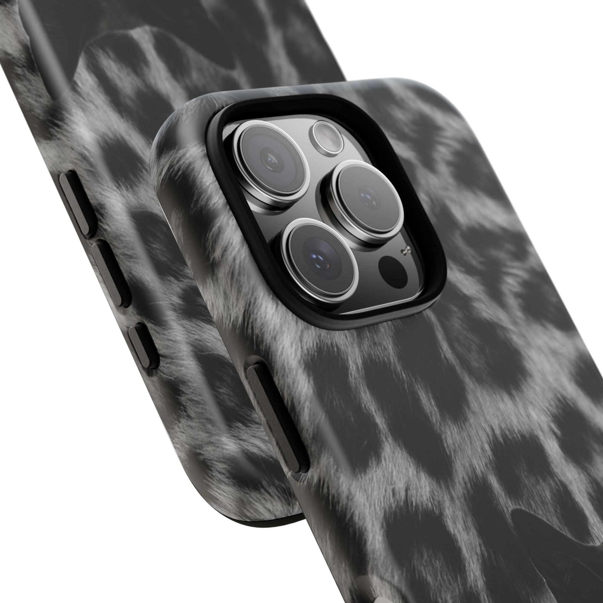 Cat Leopard Phone Case — Black Cat with Pearl Necklace, Chic Animal Print Protective Cover