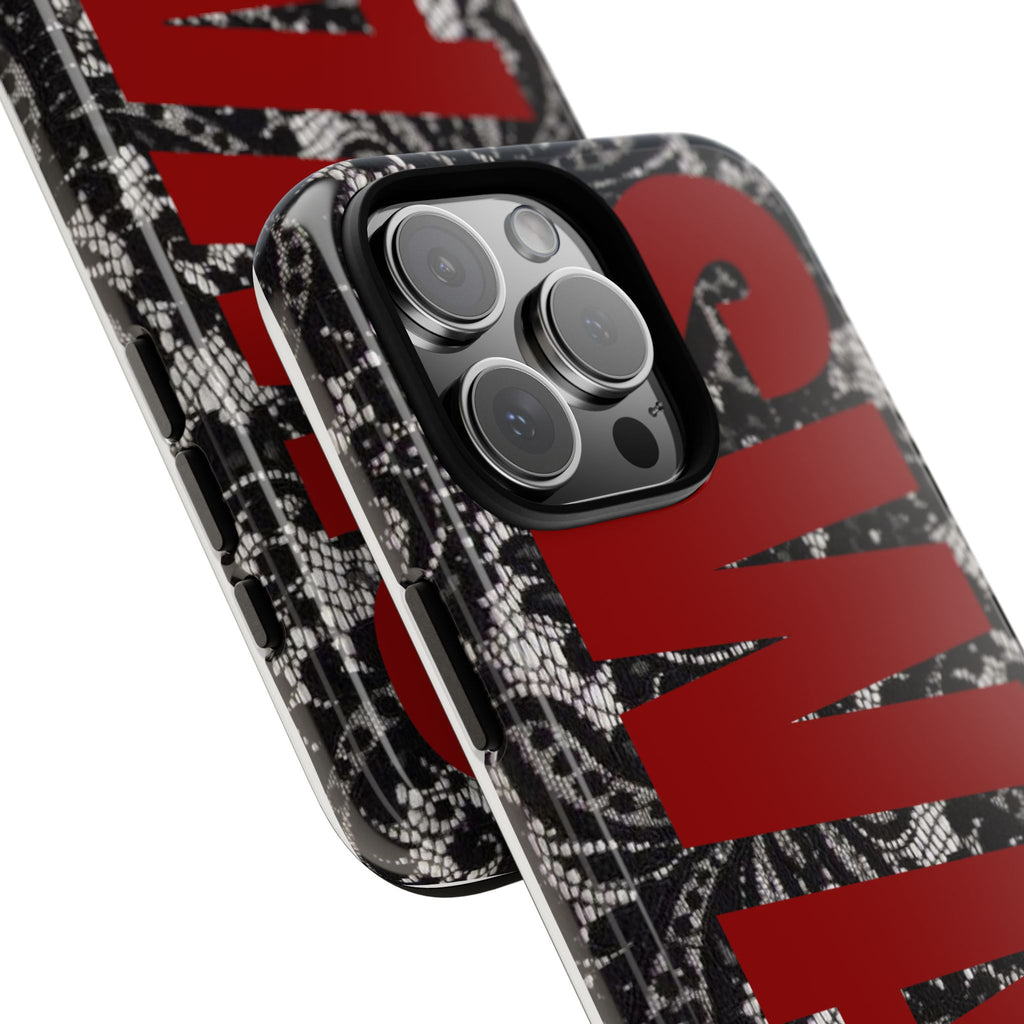 Phone Case — Black Lace Pattern with Bold Red SWAG Text