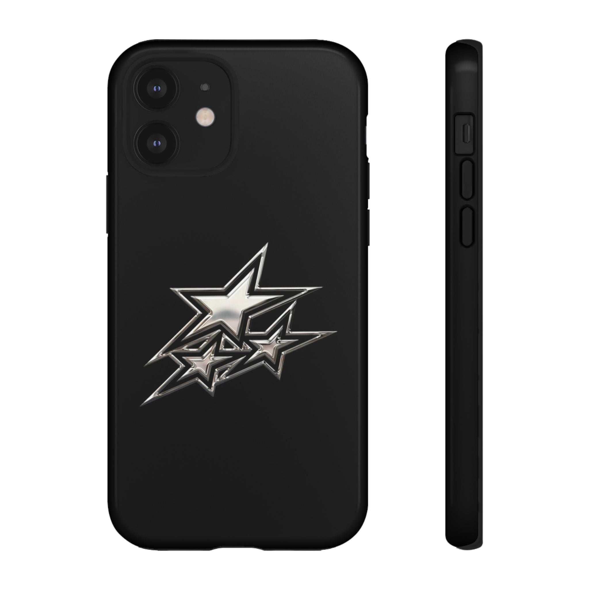 Starburst Tough Phone Case — Protective Black Gloss Case with Metallic Stars Design