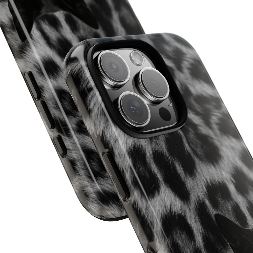 Cat Leopard Phone Case — Black Cat with Pearl Necklace, Chic Animal Print Protective Cover