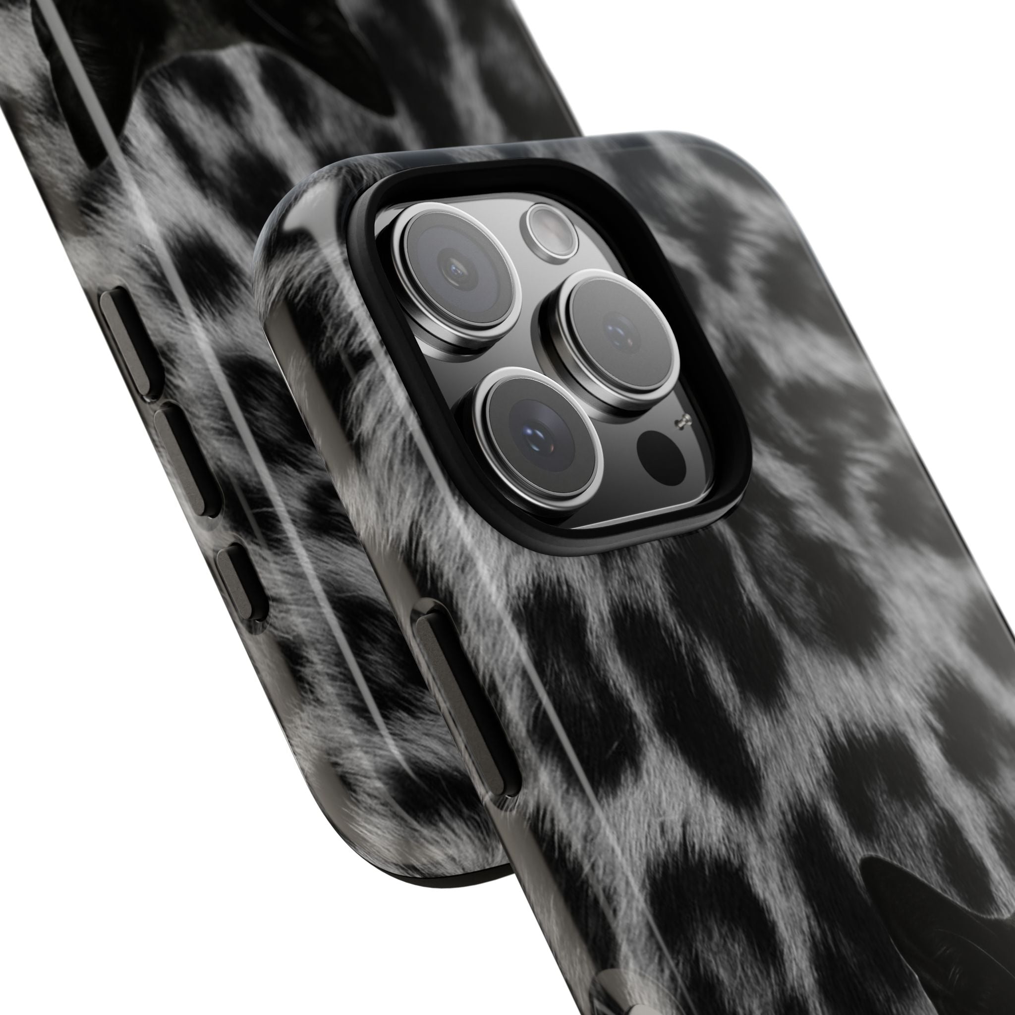 Cat Leopard Phone Case — Black Cat with Pearl Necklace, Chic Animal Print Protective Cover