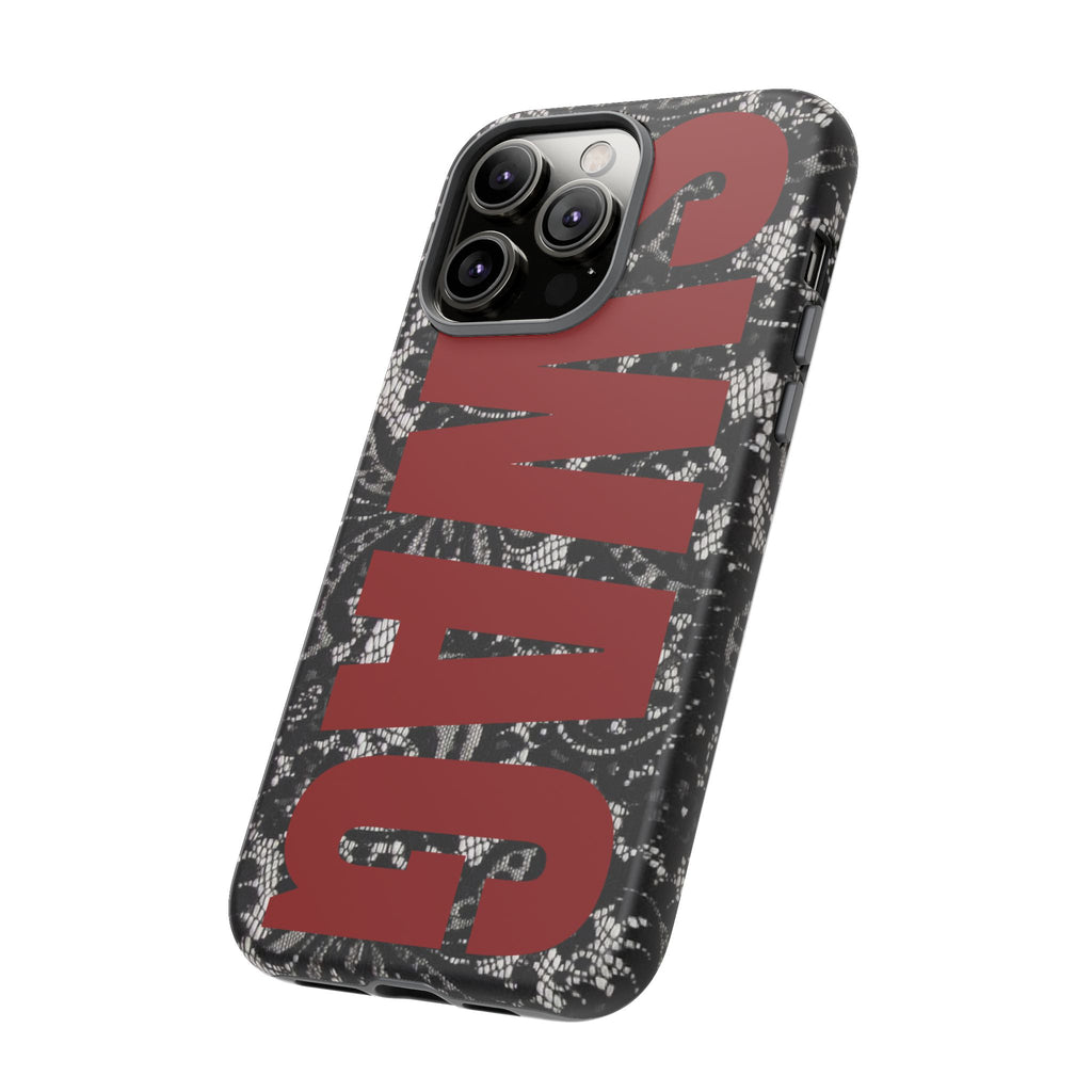 Phone Case — Black Lace Pattern with Bold Red SWAG Text