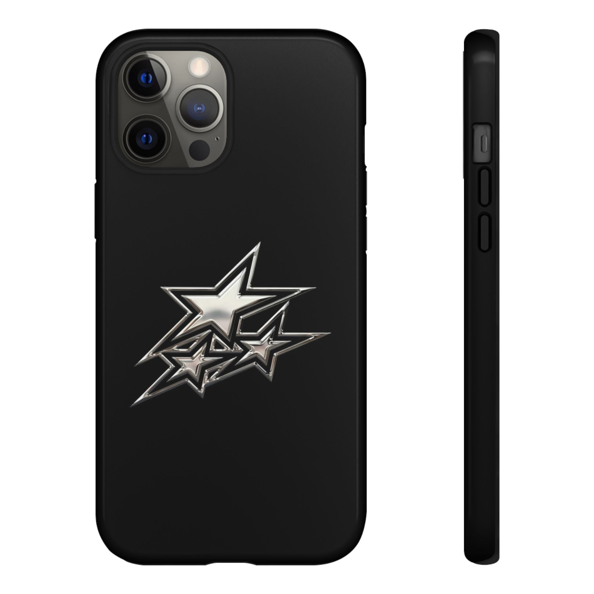 Starburst Tough Phone Case — Protective Black Gloss Case with Metallic Stars Design