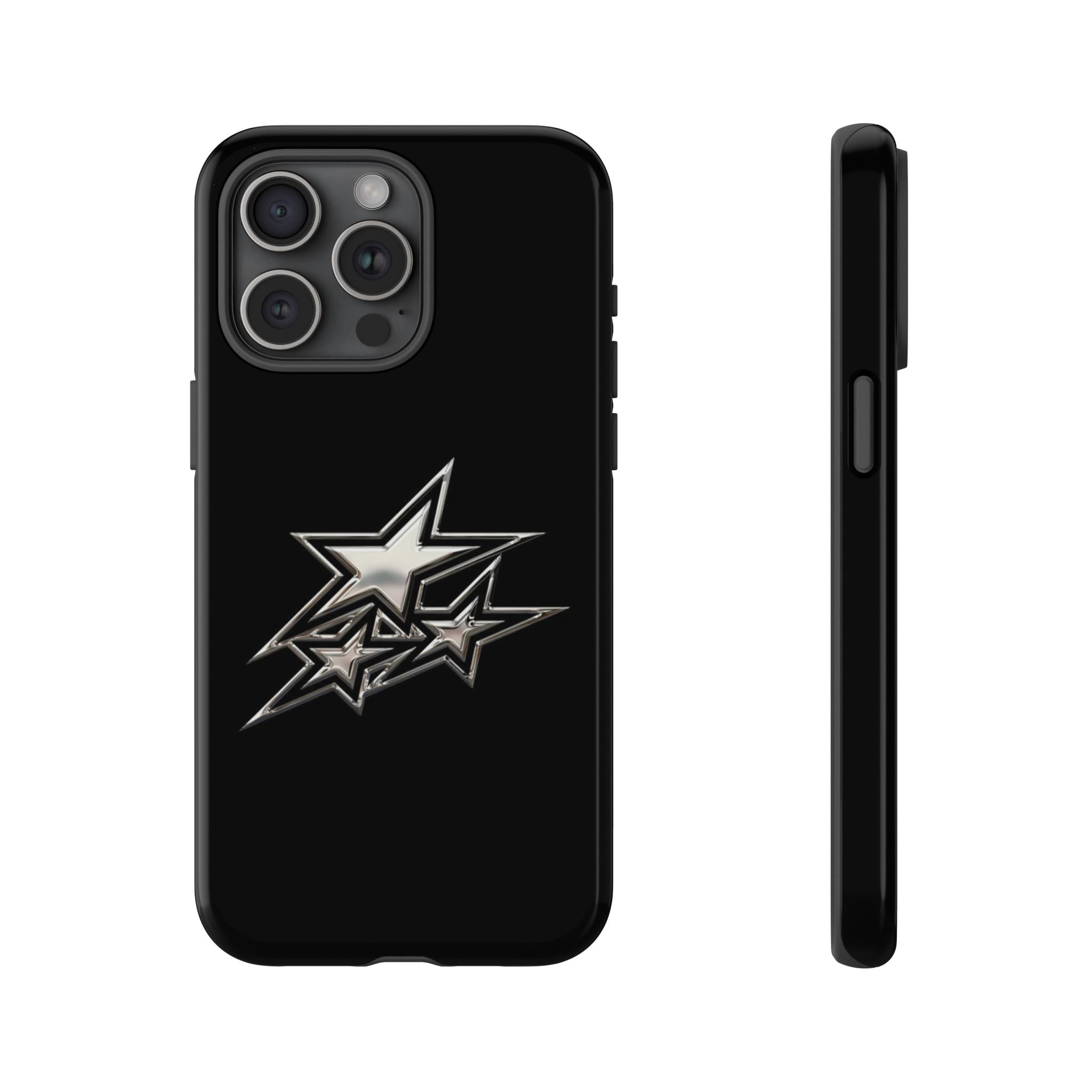 Starburst Tough Phone Case — Protective Black Gloss Case with Metallic Stars Design