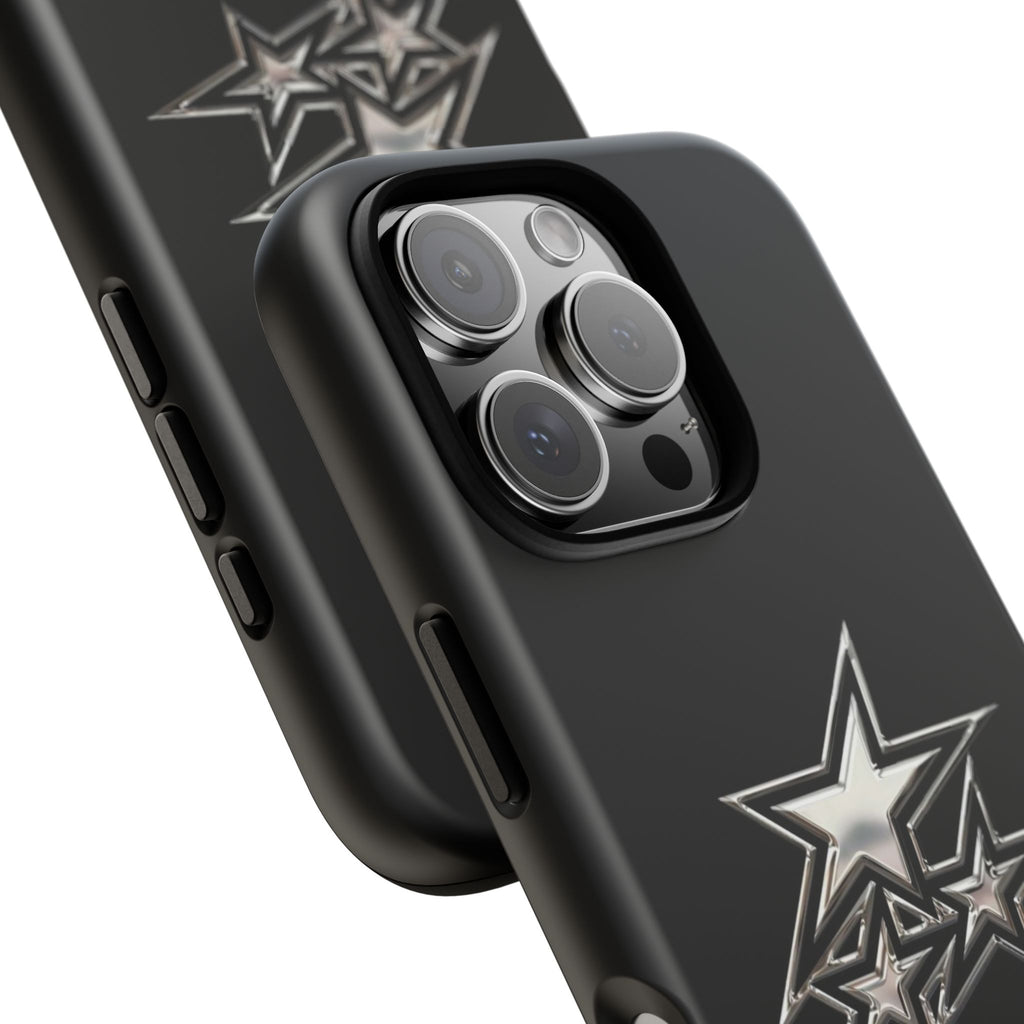 Starburst Tough Phone Case — Protective Black Gloss Case with Metallic Stars Design