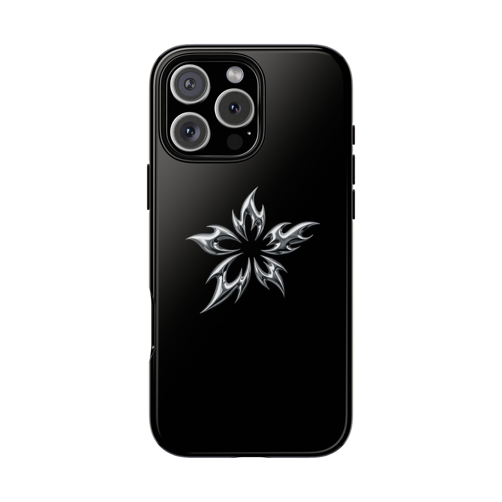 Black Tough Phone Case with White Tribal Floral Star Design
