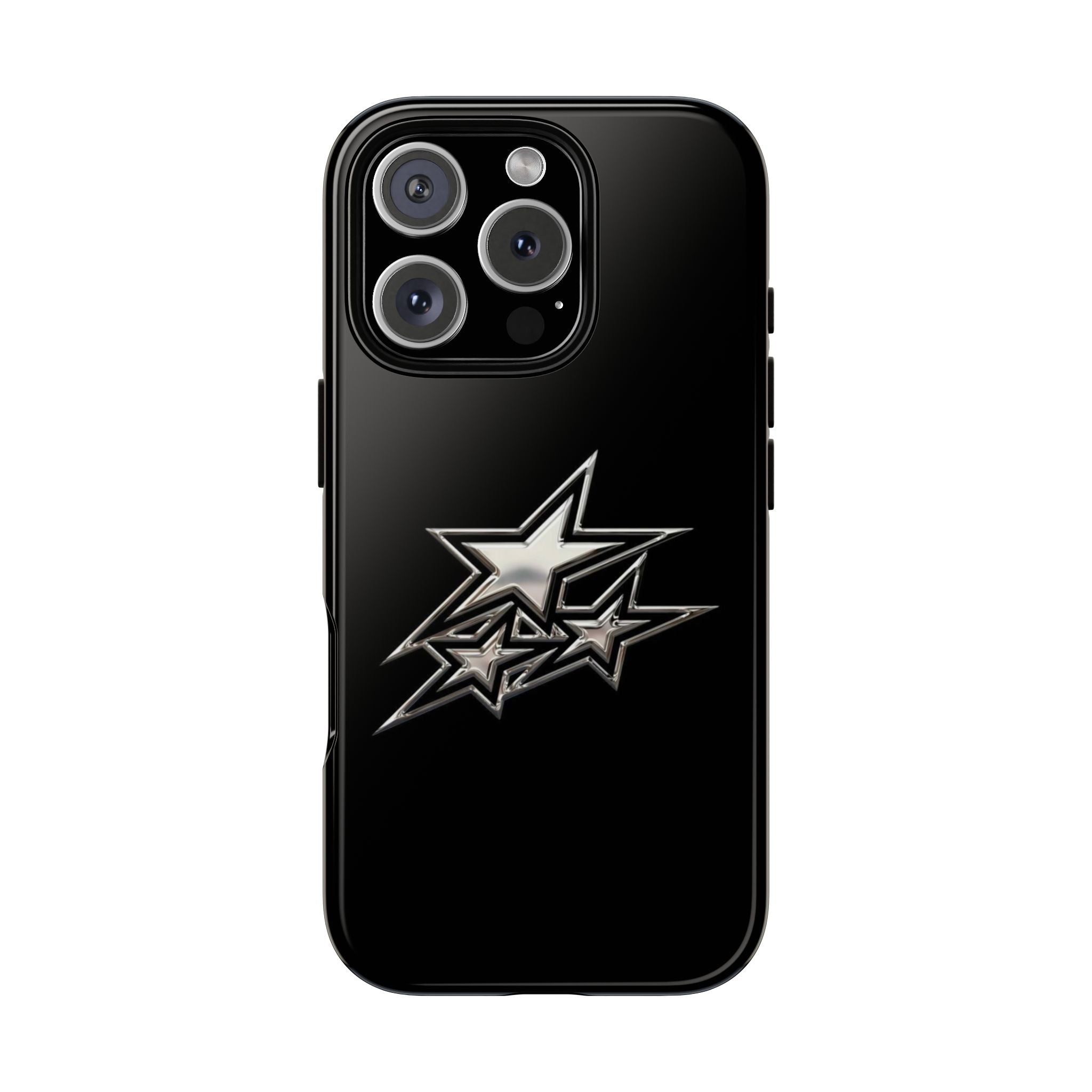 Starburst Tough Phone Case — Protective Black Gloss Case with Metallic Stars Design