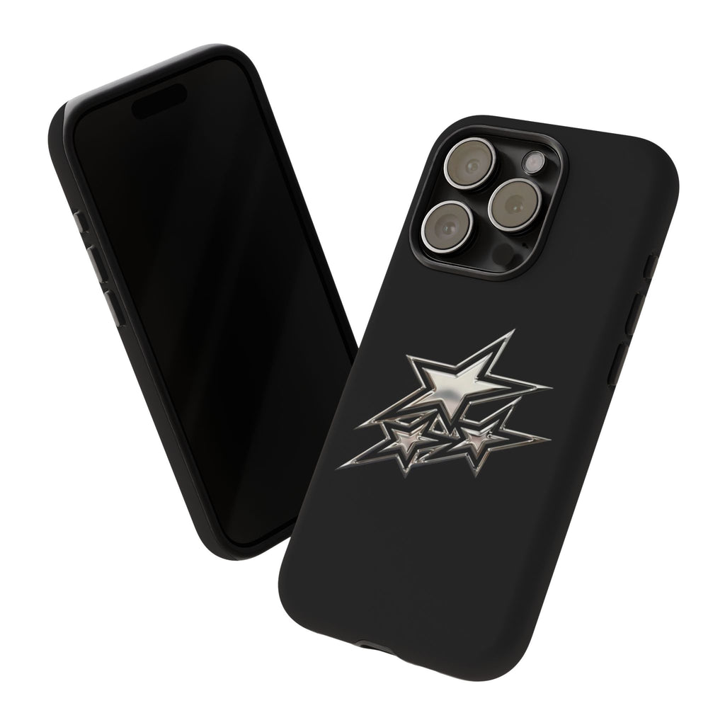 Starburst Tough Phone Case — Protective Black Gloss Case with Metallic Stars Design