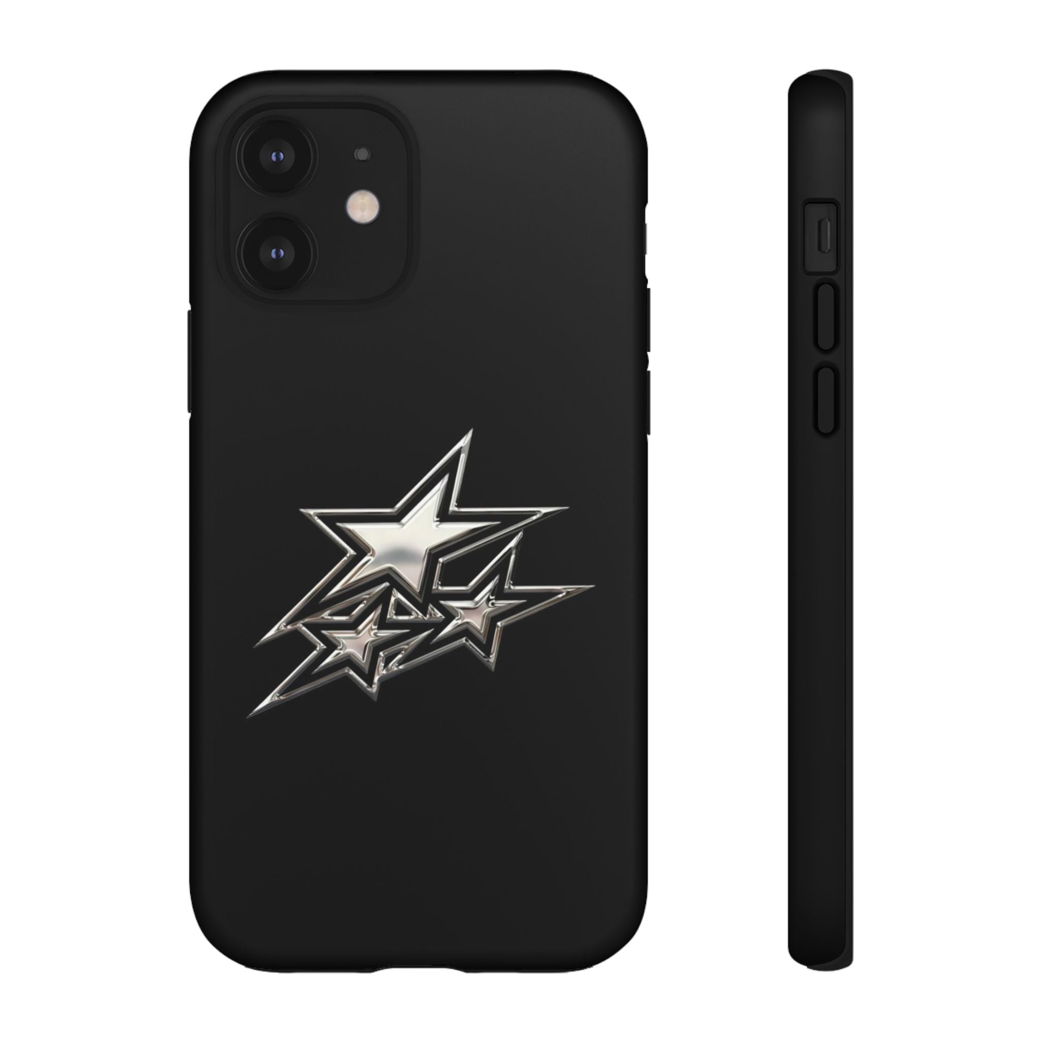 Starburst Tough Phone Case — Protective Black Gloss Case with Metallic Stars Design