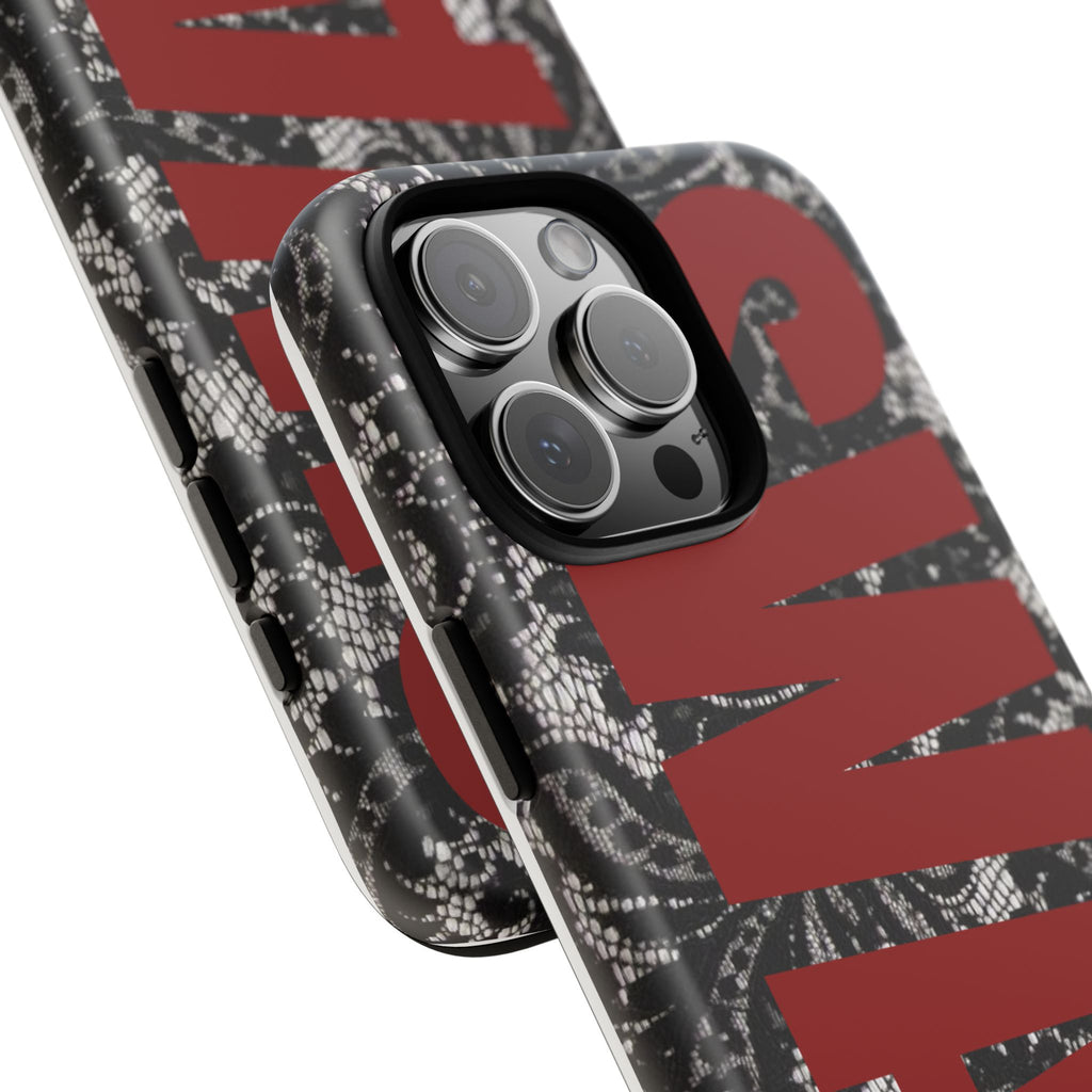 Phone Case — Black Lace Pattern with Bold Red SWAG Text