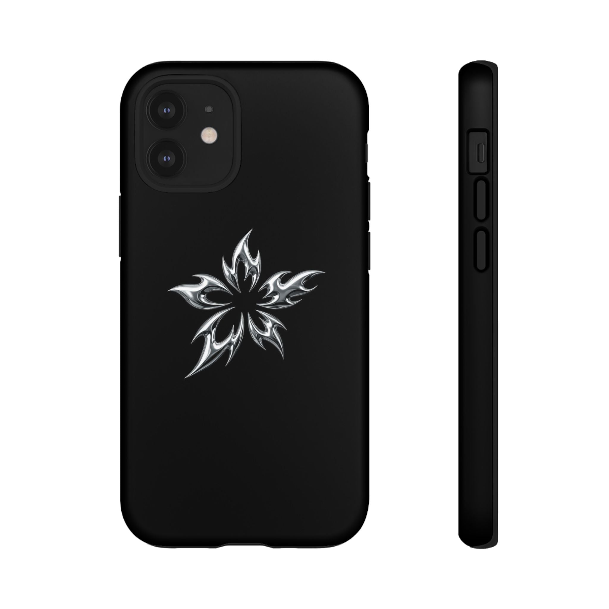 Black Tough Phone Case with White Tribal Floral Star Design