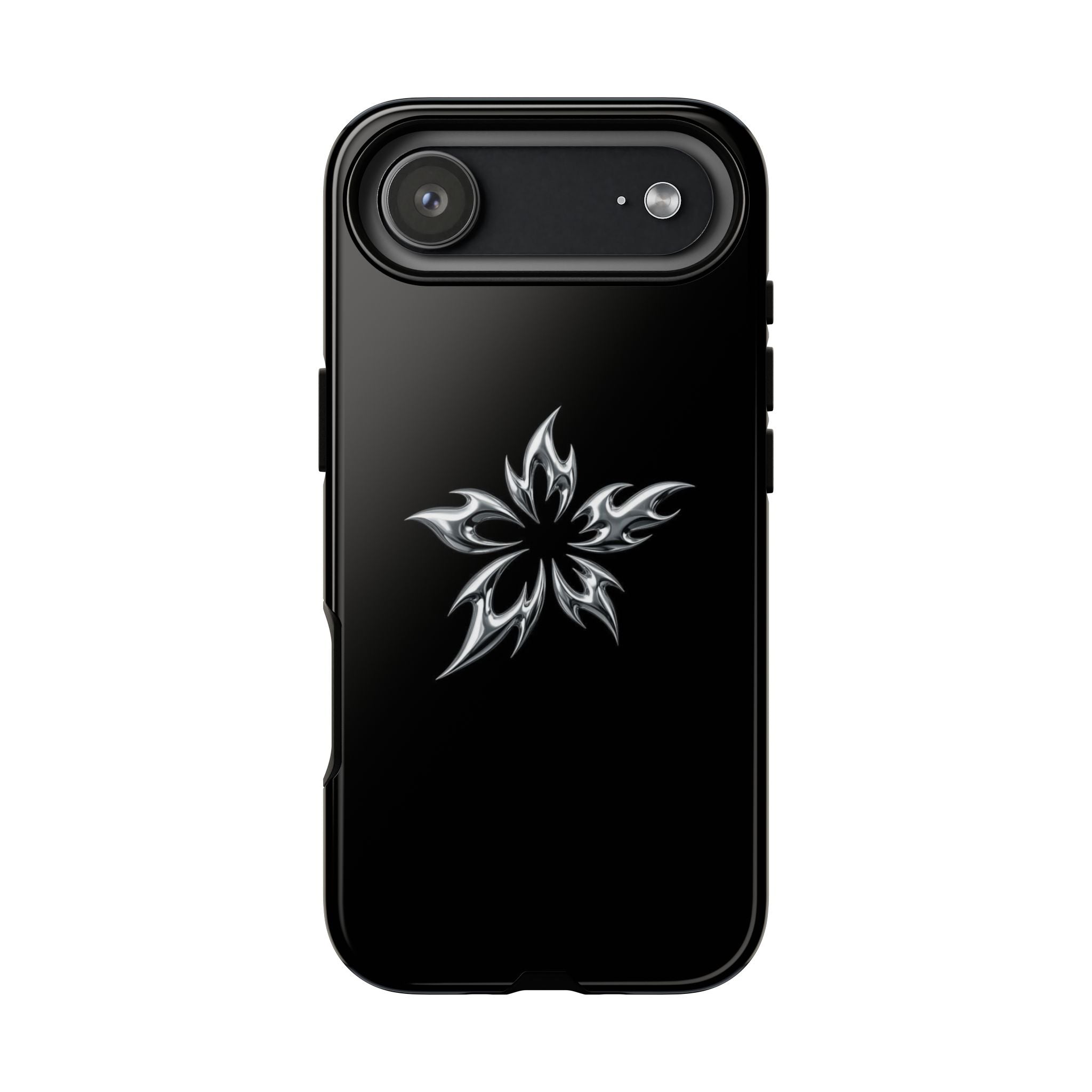 Black Tough Phone Case with White Tribal Floral Star Design