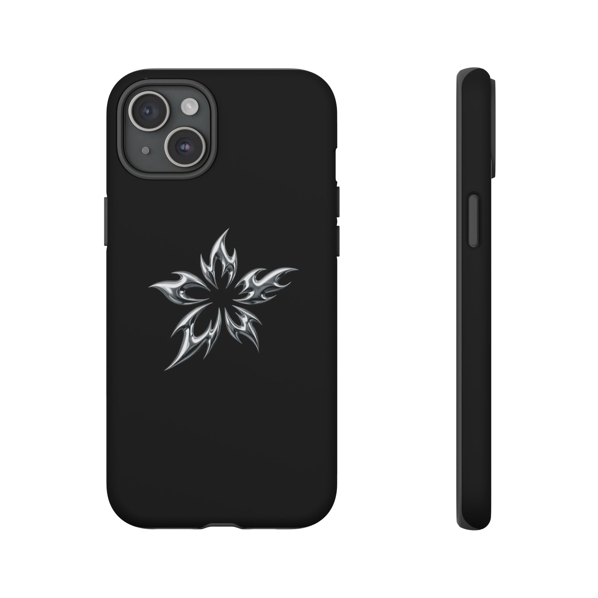 Black Tough Phone Case with White Tribal Floral Star Design