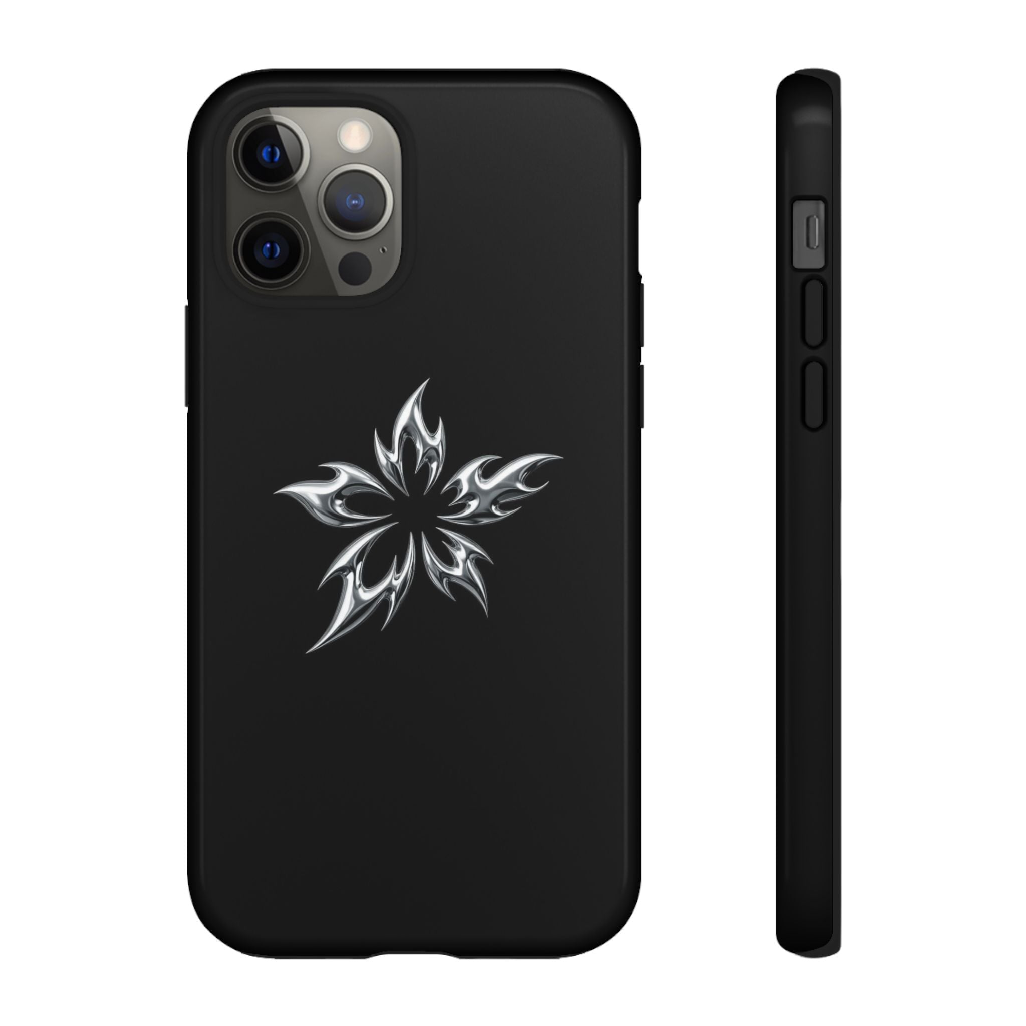 Black Tough Phone Case with White Tribal Floral Star Design