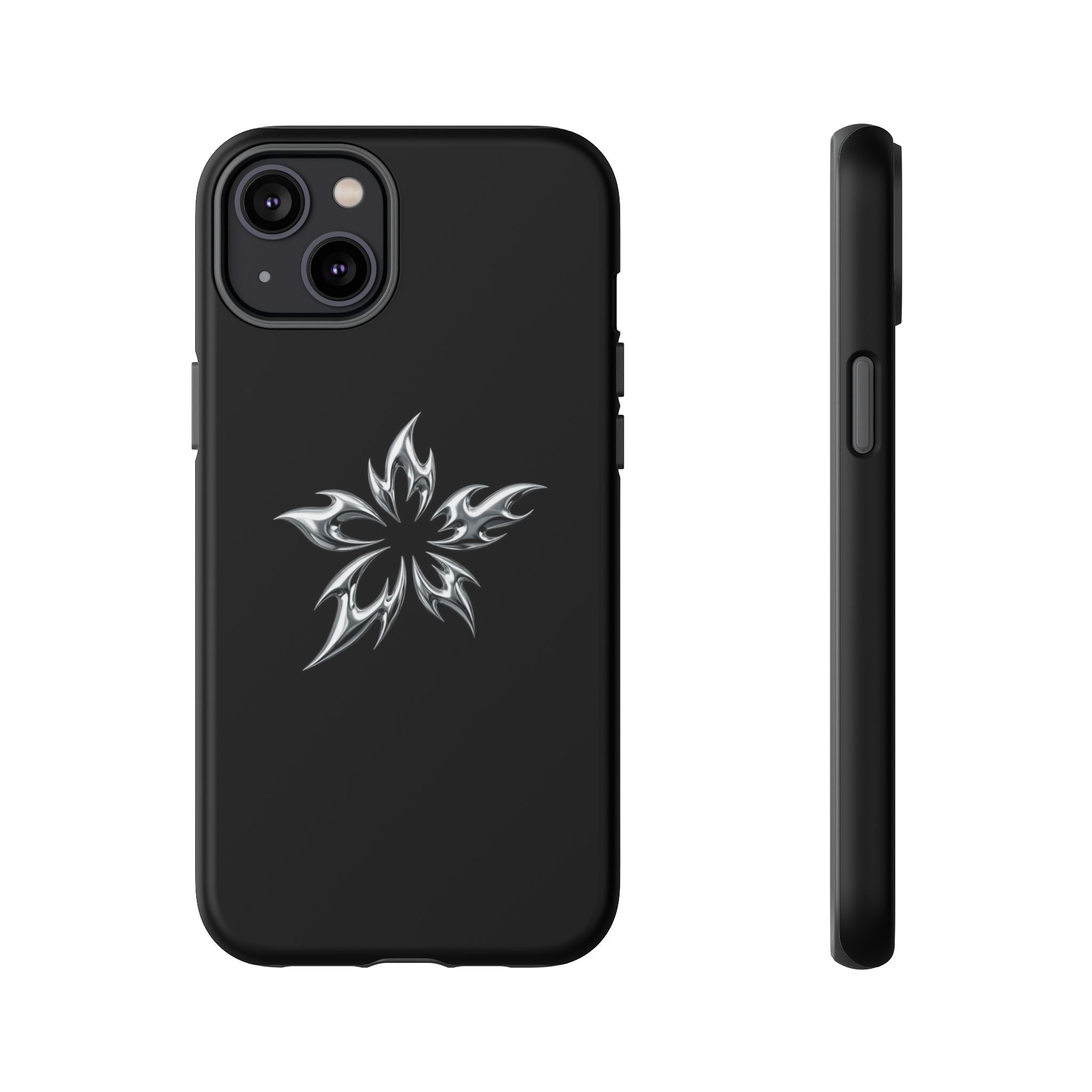 Black Tough Phone Case with White Tribal Floral Star Design