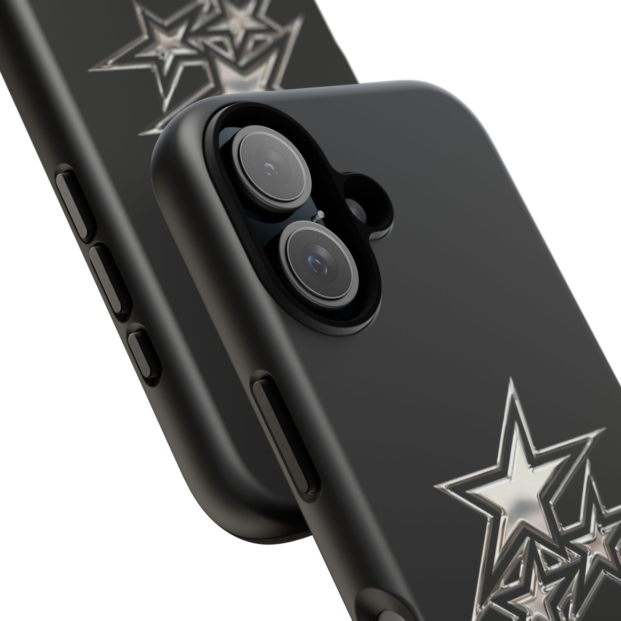 Starburst Tough Phone Case — Protective Black Gloss Case with Metallic Stars Design
