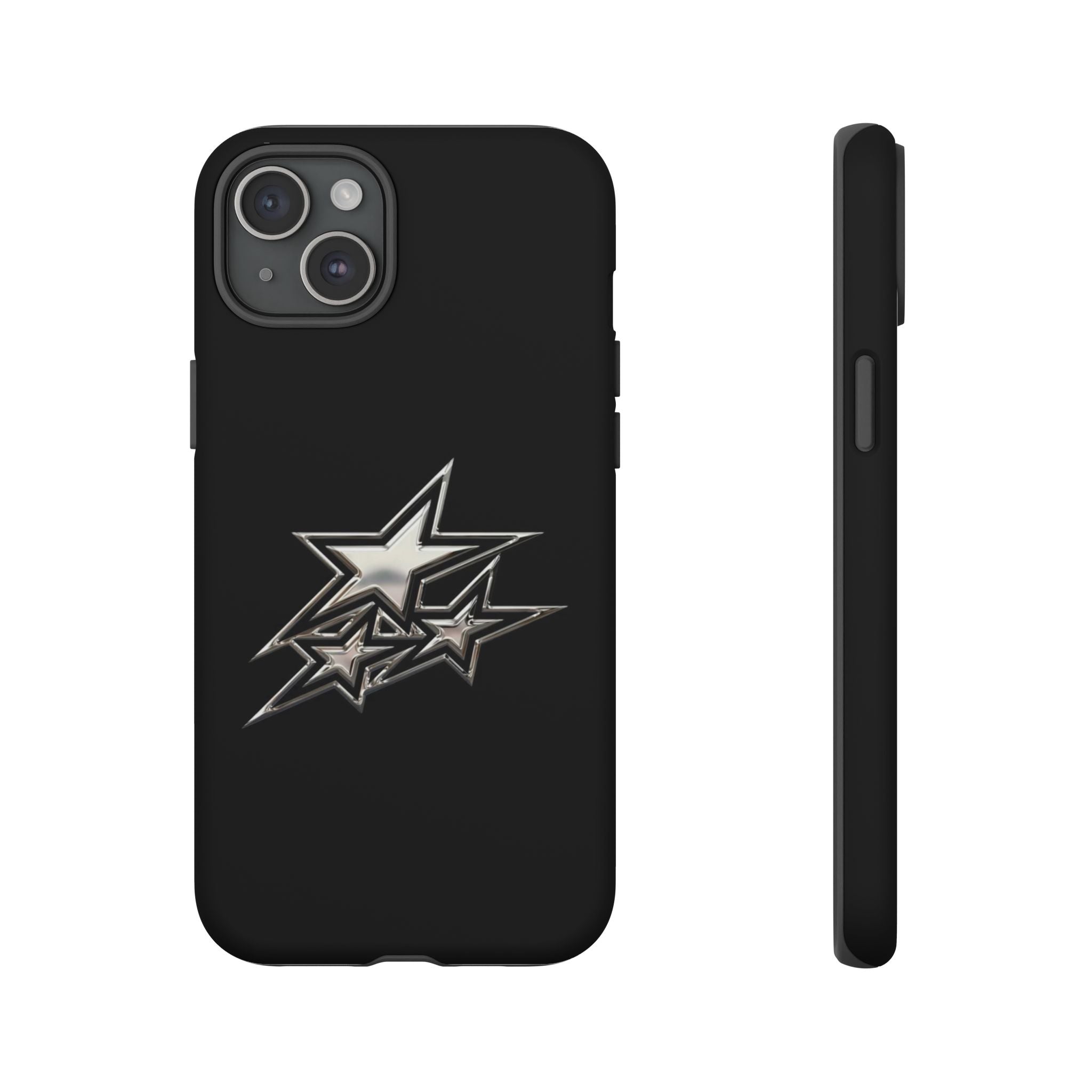 Starburst Tough Phone Case — Protective Black Gloss Case with Metallic Stars Design