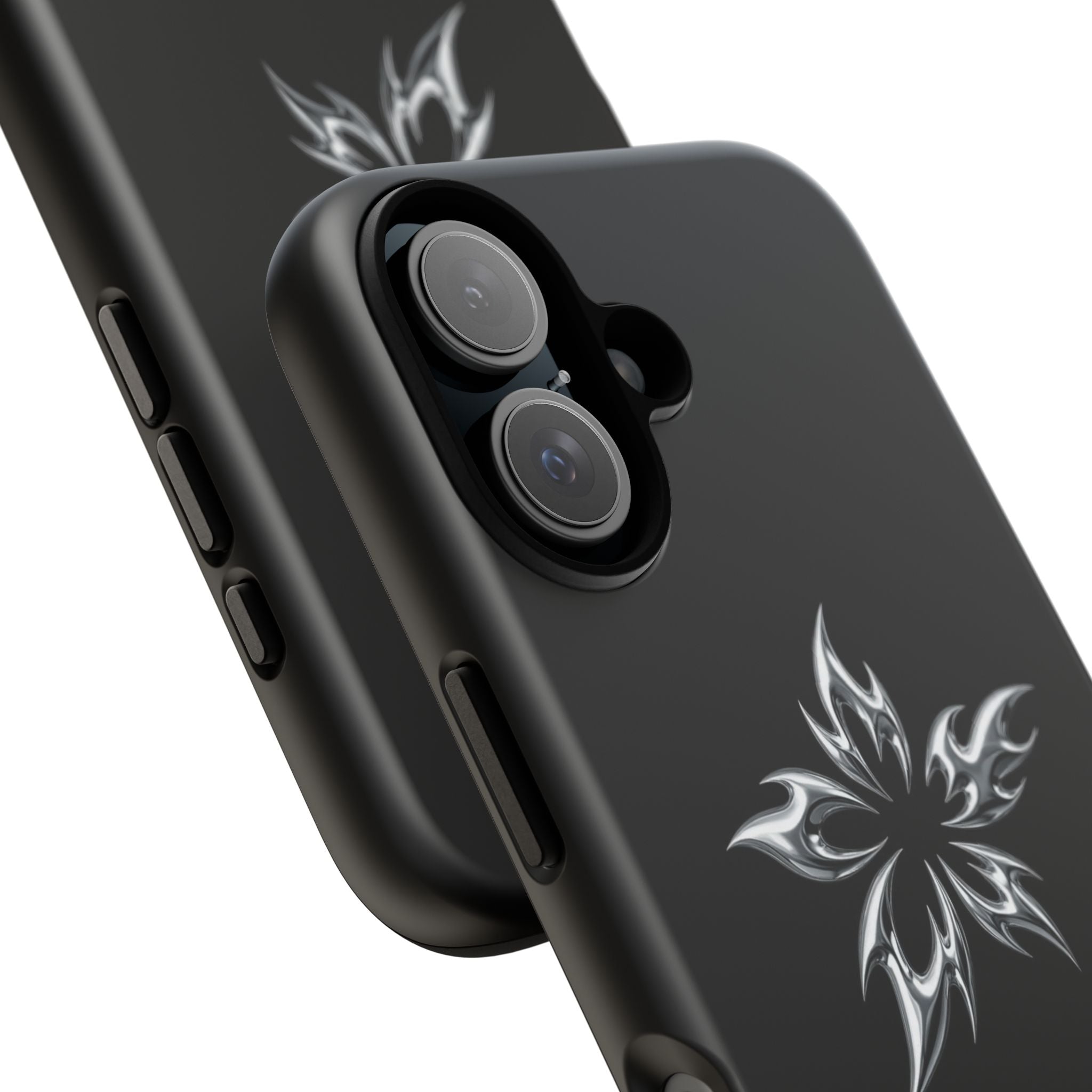 Black Tough Phone Case with White Tribal Floral Star Design