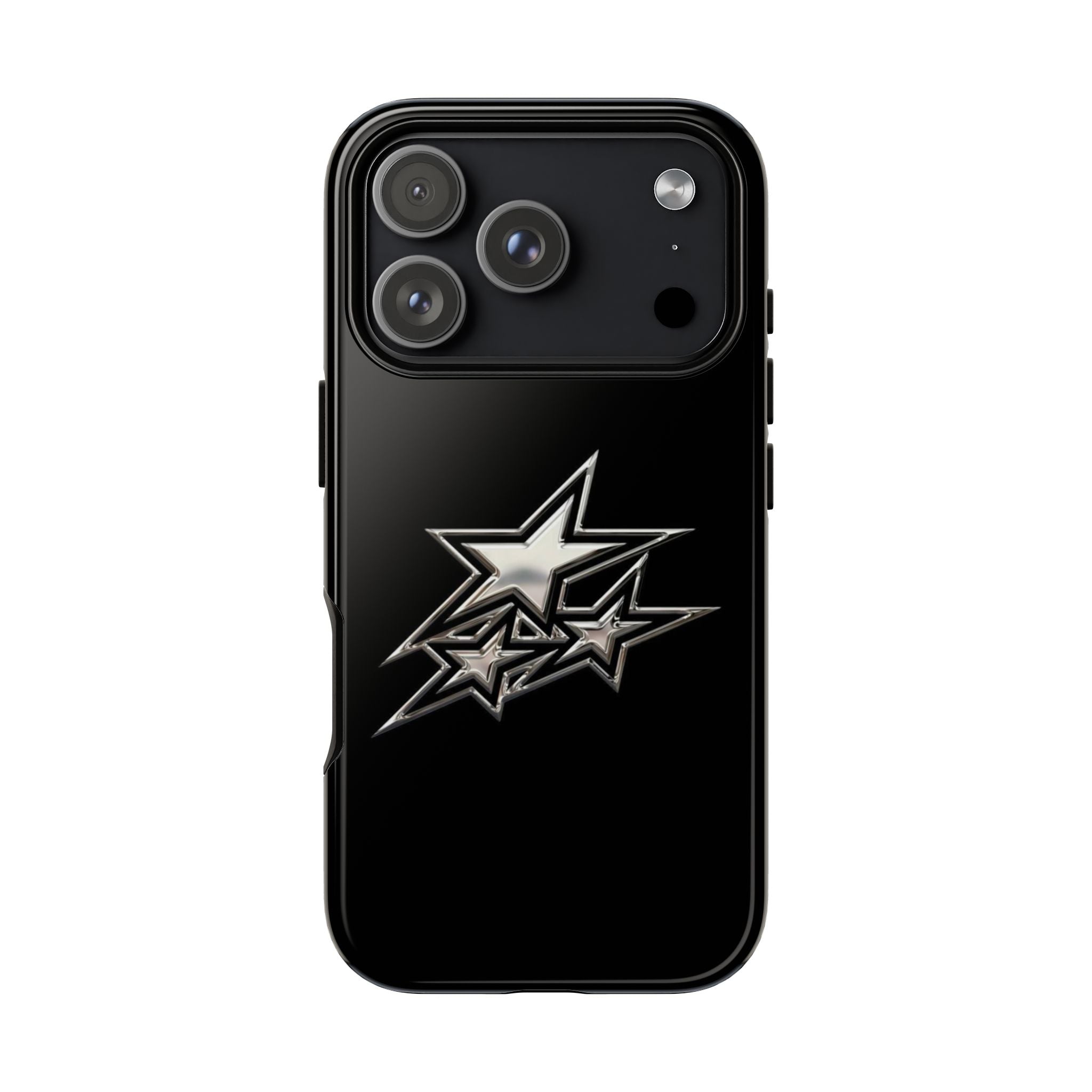 Starburst Tough Phone Case — Protective Black Gloss Case with Metallic Stars Design